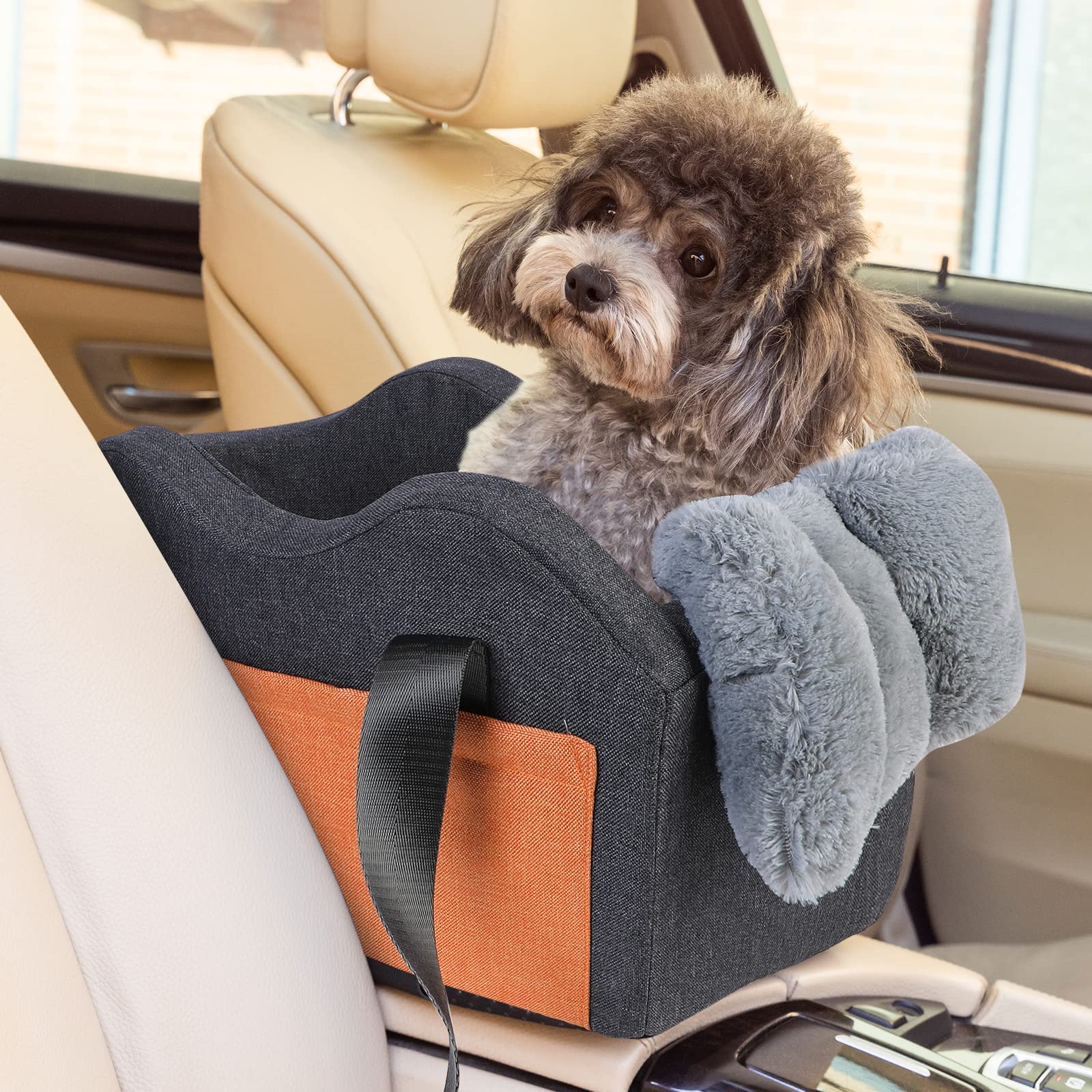 **Small Dog Car Seat - Dark Gray Pet Booster Seat for Center Console, Safe & Comfortable Puppy Travel Accessory - Perfect for Road Trips, Daily Commutes & Vet Visits**