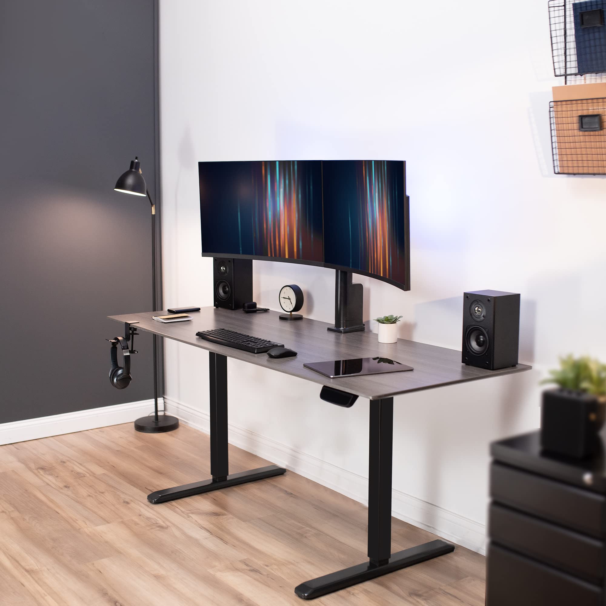 VIVO Electric Standing Desk Frame with Motorized Monitor Mount - 1-Touch Height Adjustment, Supports Up to 32