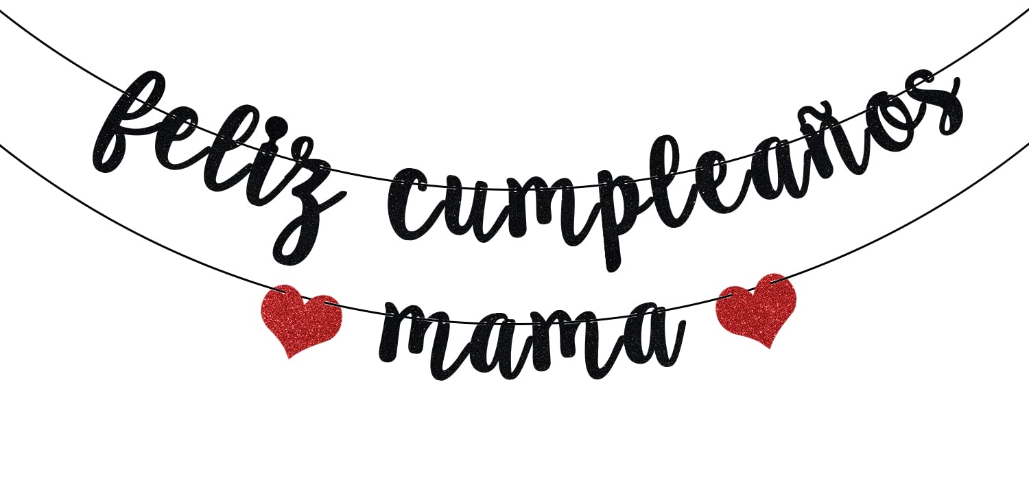 Black Glitter Feliz Cumpleaños Mamá Banner - Spanish Happy Birthday Mom Party Decorations - Perfect for Mother's Day, Birthday Parties & Fiesta Theme Celebrations