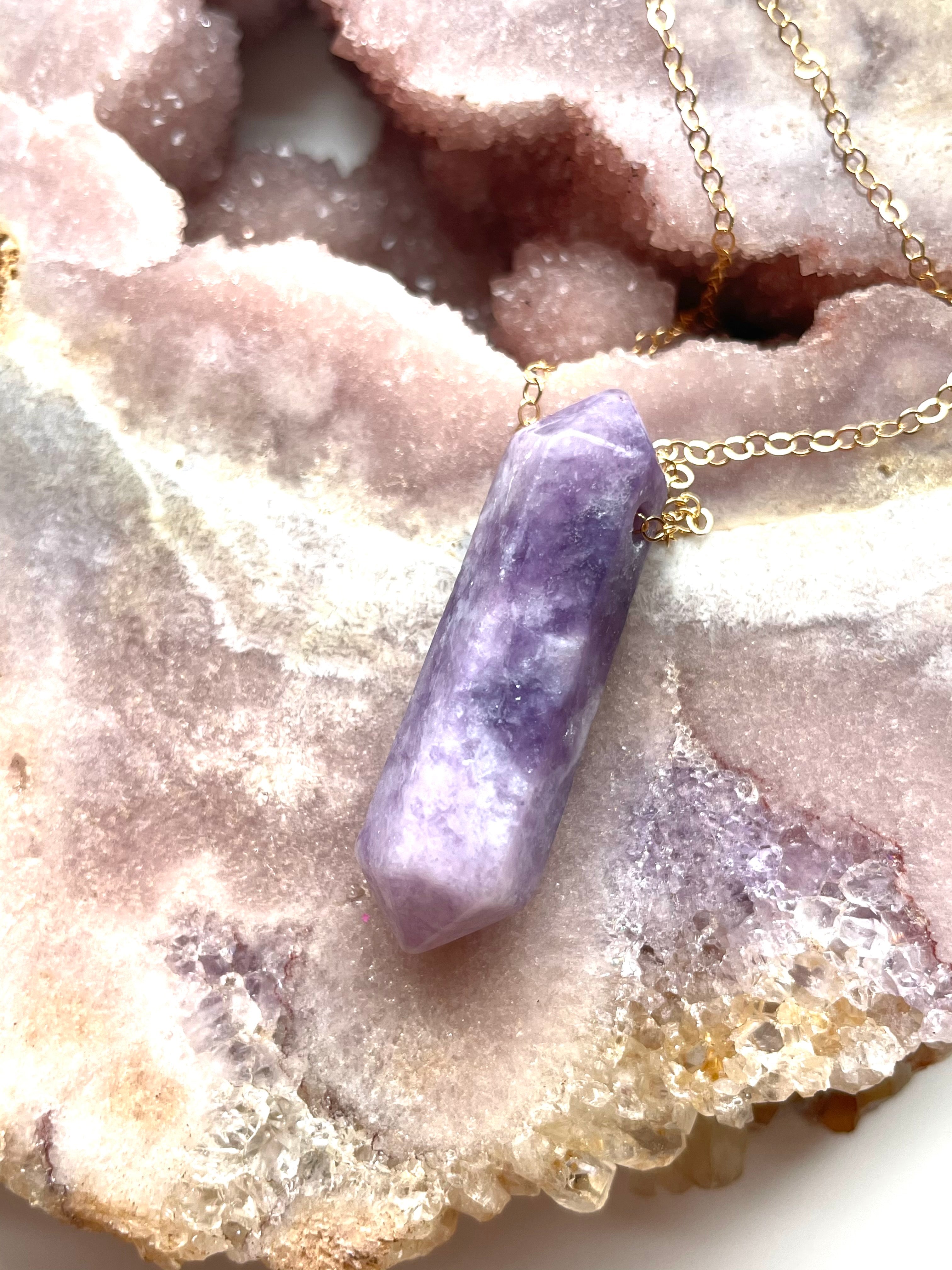 Lepidolite Crystal Point Necklace - Sterling Silver or Gold Filled Healing Jewelry for Anxiety Relief & Emotional Balance | Meditation, Reiki & Spiritual Gift