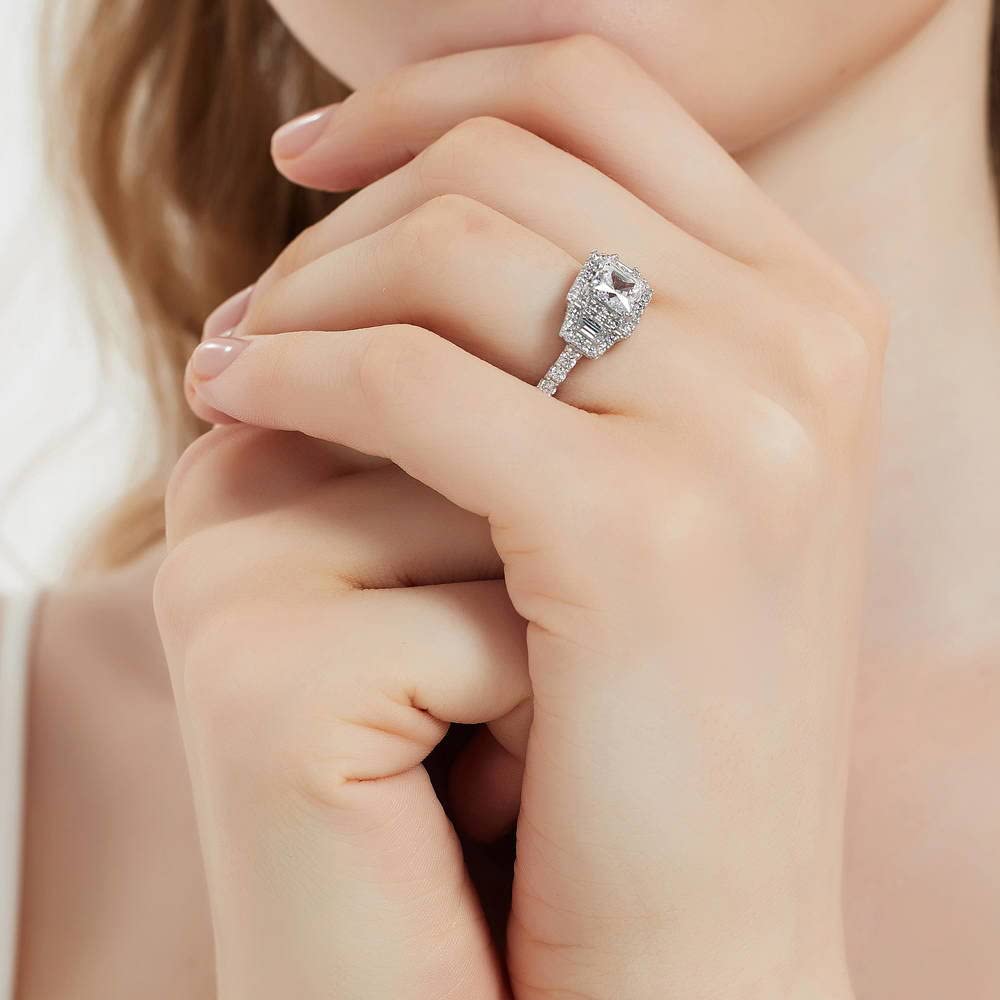 BERRICLE Sterling Silver Halo Wedding & Engagement Ring - 1.2 Carat Princess Cut Cubic Zirconia CZ 3-Stone Ring for Women, Rhodium Plated, Size 4-10 - Perfect for Proposals, Anniversaries & Special Occasions