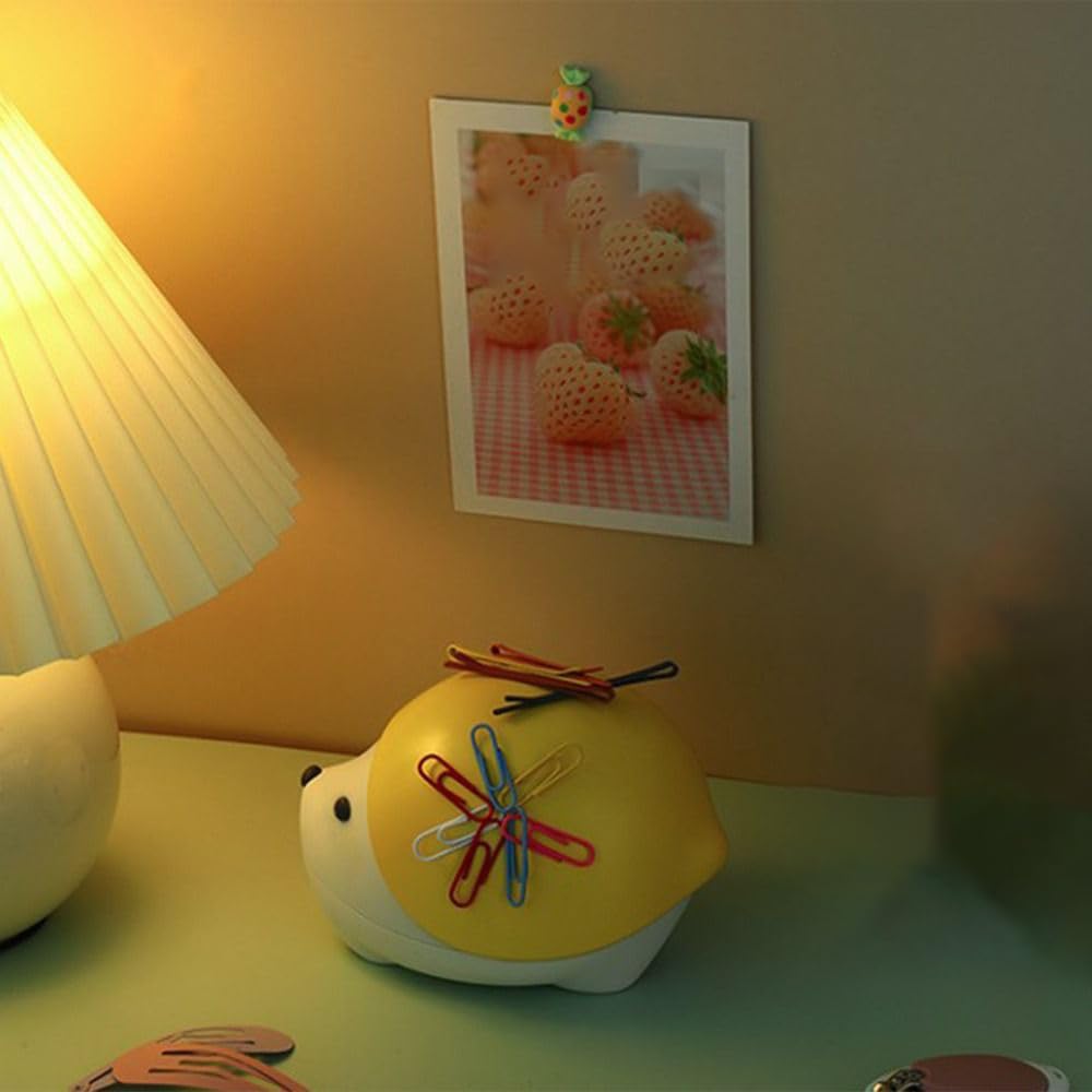 Funny Hedgehog-Shaped Magnetic Paper Clip Dispenser & Holder - Yellow Office Organizer for Pins, Clips & Metal Parts - Perfect for Home, Office & School Desks