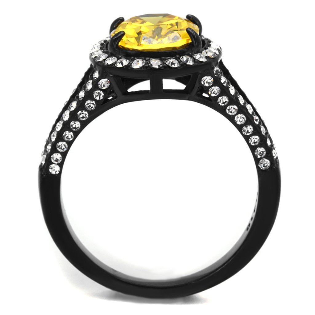 3.26ct Oval Topaz Halo CZ Ring - Stainless Steel Engagement Jewelry for Women (Size 5-10) - Perfect for Weddings & Anniversaries