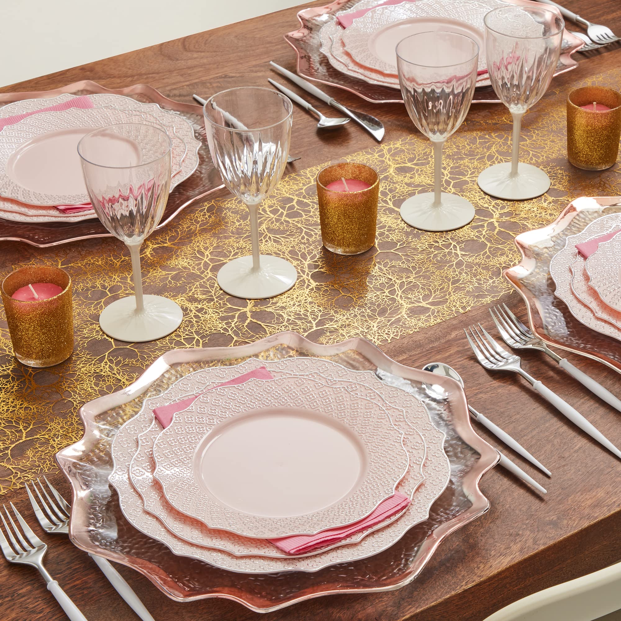 Elegant Rose Gold Disposable Plastic Plates (10-Pack) - Heavy Duty 10.25