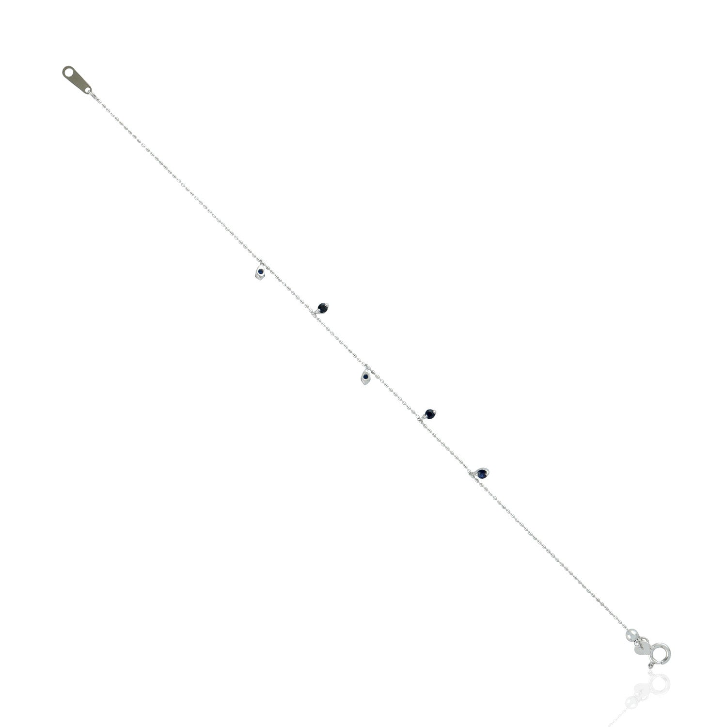 18K White Gold Blue Sapphire Gemstone Beads Bracelet - Adjustable & Flexible for Everyday Wear, Gifts & Special Occasions