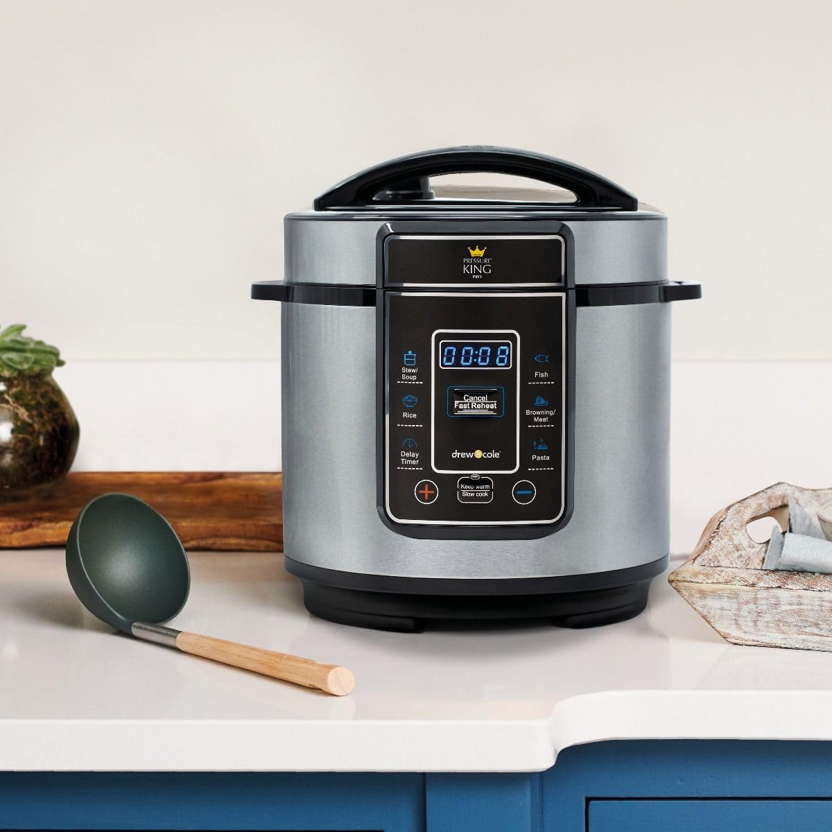 Drew & Cole Pressure King Pro 3L Electric Pressure Cooker - 700W Chrome 8-in-1 Multi Cooker with Digital Display & Non-Stick Pot - Rice Cooker, Slow Cooker, Soup Maker - Perfect for Meal Prep, Family Dinners & Quick Cooking