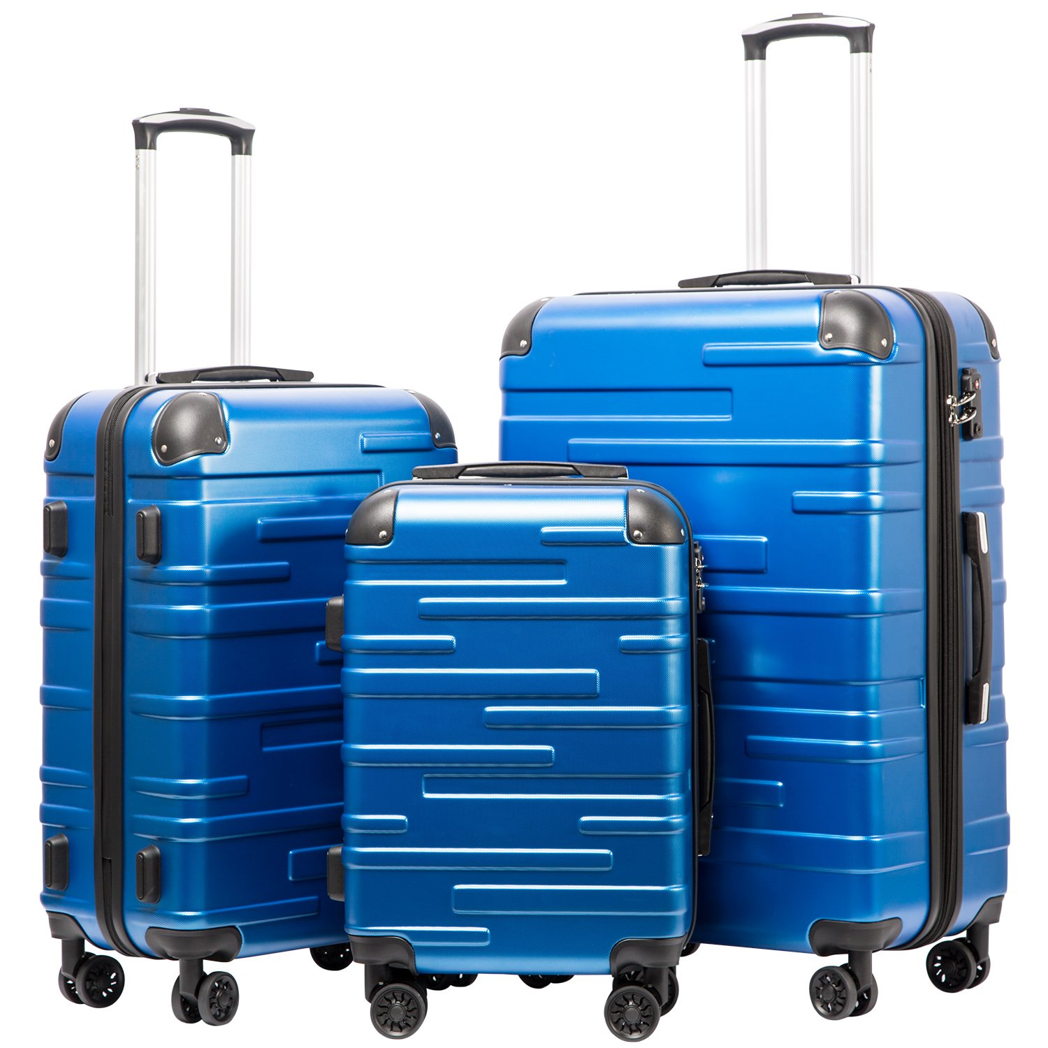 Coolife Expandable 3-Piece Luggage Set with TSA Lock, Spinner Wheels (20in, 24in, 28in) - Blue | Perfect for International Travel & Family Vacations