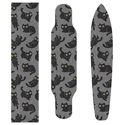 Black Cat Design Skateboard Grip Tape - 44x10 Inch Non-Slip Scooter Griptape for Longboards & Cruisers | Bubble-Free, Waterproof Sandpaper Surface | Perfect for Street Skating, Commuting & Toddler Boards