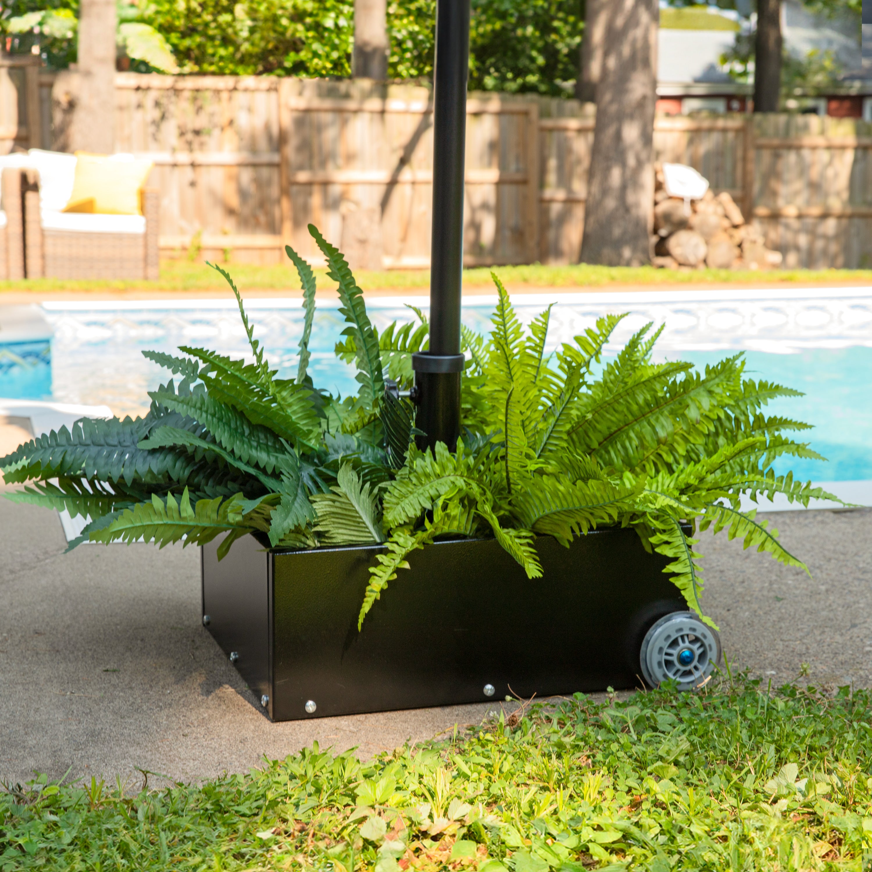 Heavy Duty Patio Umbrella Stand with Wheels & Planter - Outdoor Garden Decor for Poolside, Deck, Backyard, and Patio Use