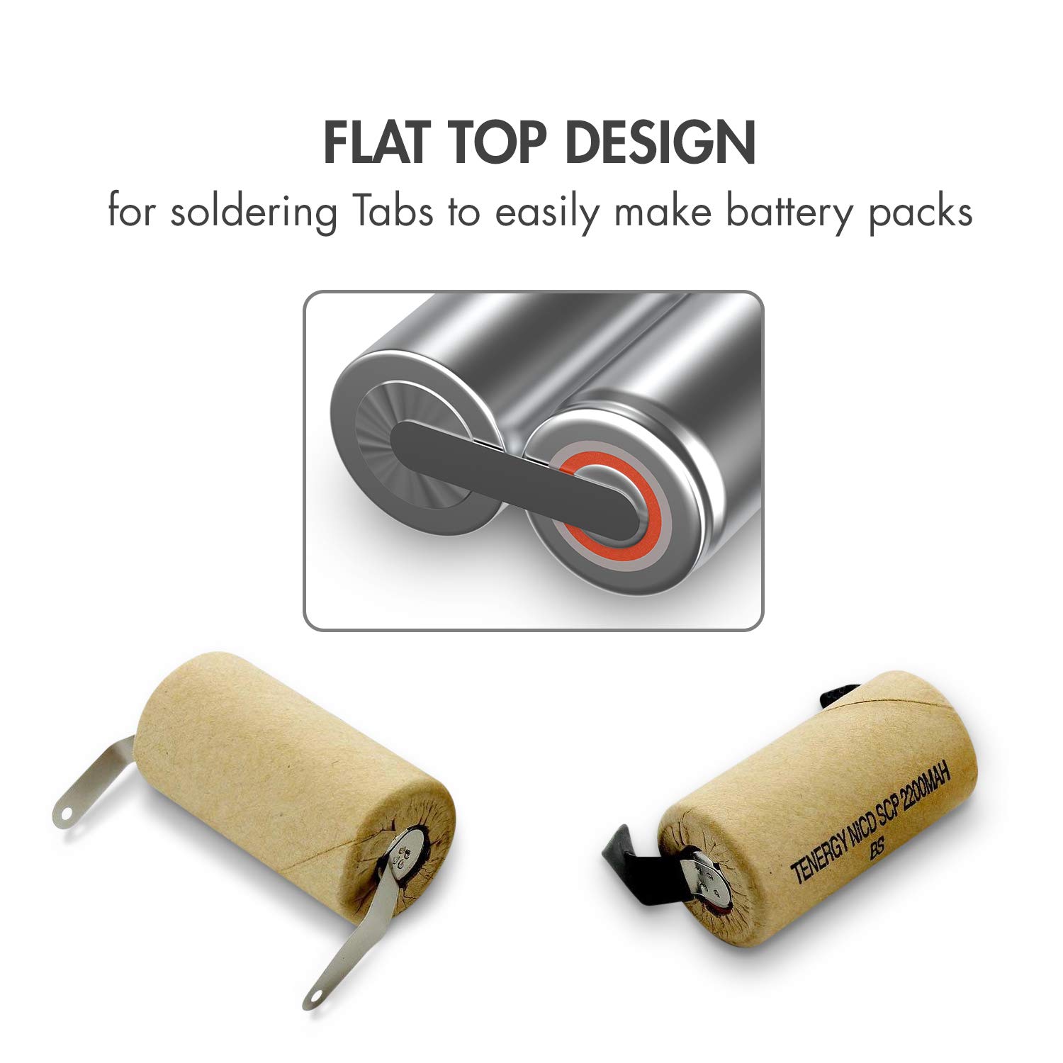Tenergy NiCd SubC 2200mAh Paper Wrapped Rechargeable Batteries with Tabs - 120 Pack Bulk for RC Cars, Robotics, Power Tools & Emergency Backup Power