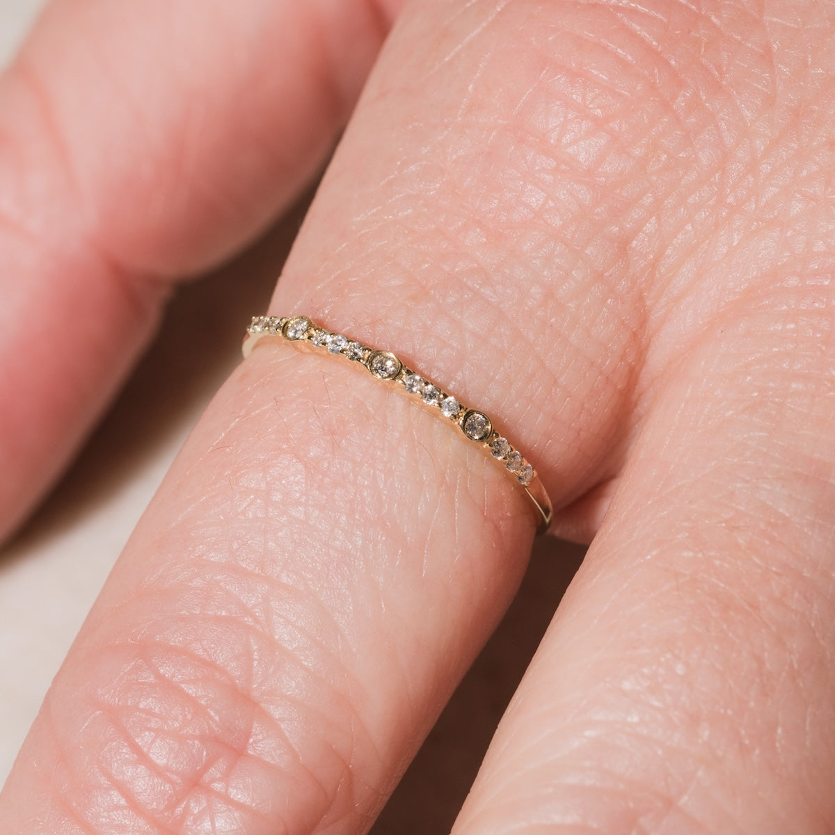 Solid Gold Delicate White Sapphire Stacking Band Ring for Women - Dainty Minimalist Jewelry for Everyday Wear & Special Occasions