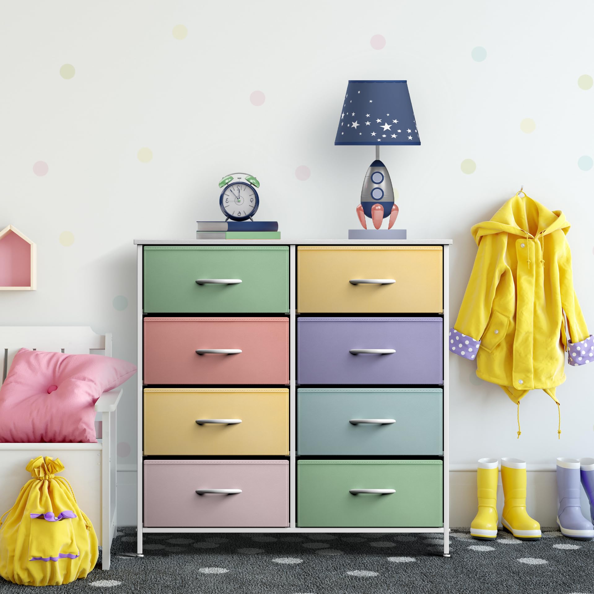 Sorbus 8-Drawer Kids Dresser with Steel Frame & Wood Top - Pastel Tie-Dye Fabric Storage Bins for Bedroom, Closet & Nursery Organization - Perfect for Toddler Clothes, Toys & Baby Essentials Storage