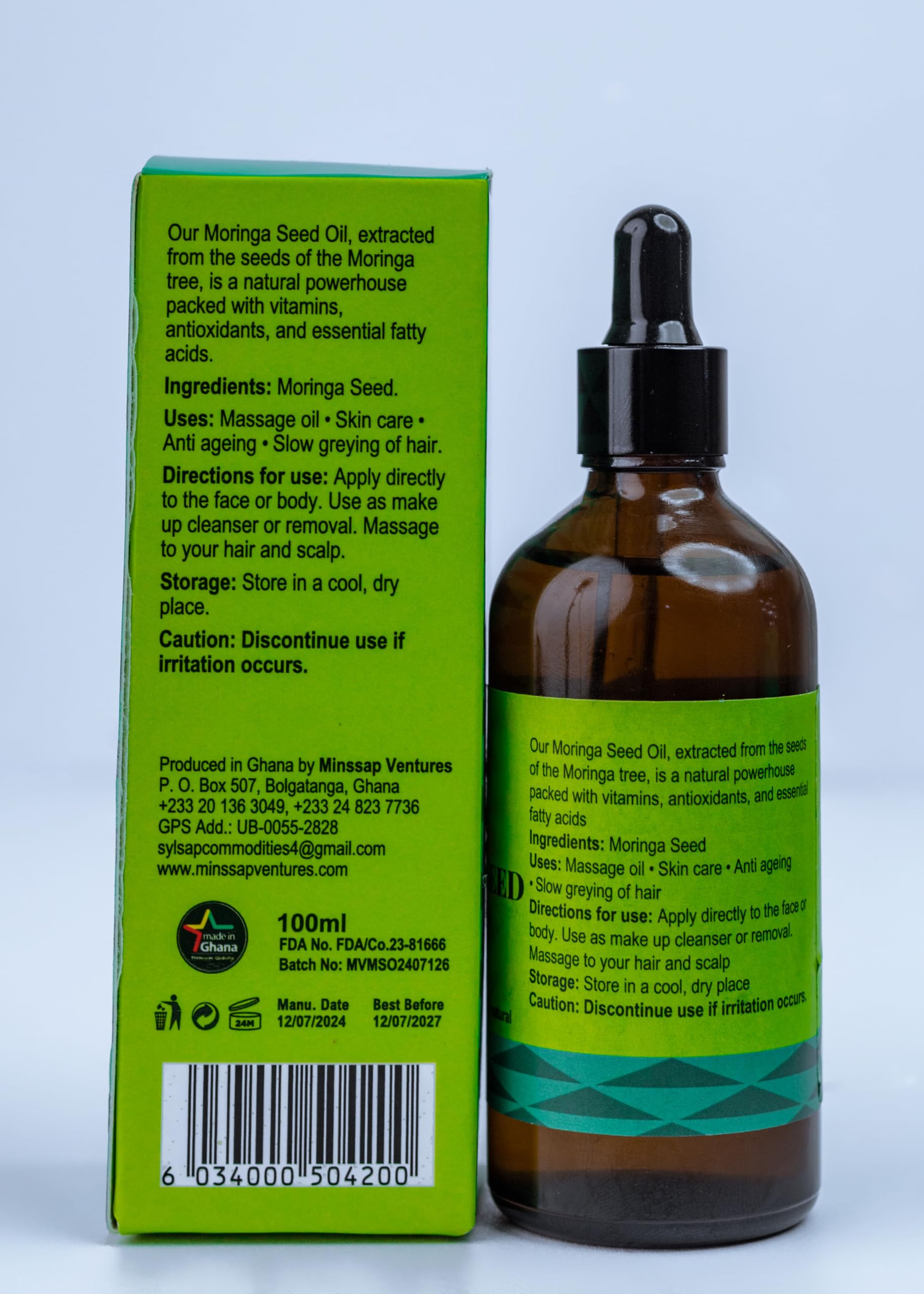 3.4 Fl oz 100% Pure Cold-Pressed Moringa Oil for Hair, Skin & Face - Natural Moisturizer & Anti-Aging Solution - Perfect for DIY Beauty & Massage Therapy