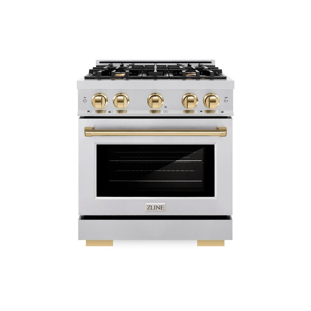 ZLINE Autograph Edition 30-inch 4.2 cu. ft. Dual Fuel Range with 4-Burner Gas Cooktop & Electric Convection Oven - Stainless Steel with Polished Gold Accents (HDRZ 30 G) | Professional Kitchen Appliance for Home Chefs & Cooking Enthusiasts