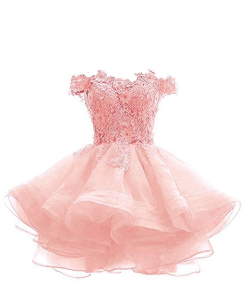 ANGELA Women's Off The Shoulder Organza Short Prom Homecoming Dresses Plus Size 20 Blush Pink - Perfect for Evening Parties, Dances & Special Occasions