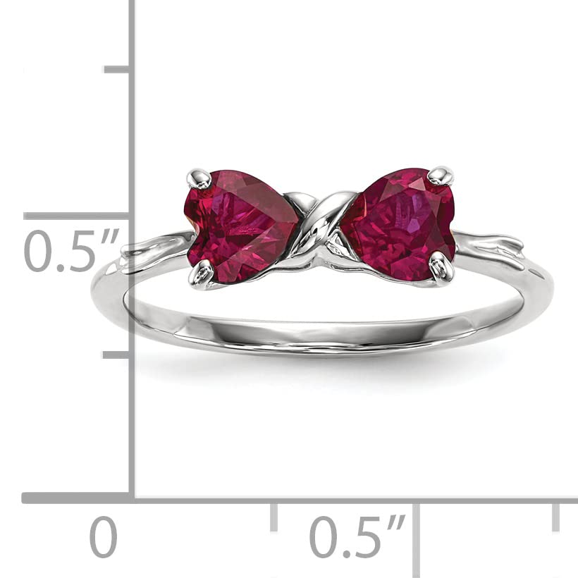 14K White Gold Polished Created Ruby Bow Ring for Women - Size 7.0 | Elegant Jewelry Gift for Anniversary, Valentine's Day & Special Occasions