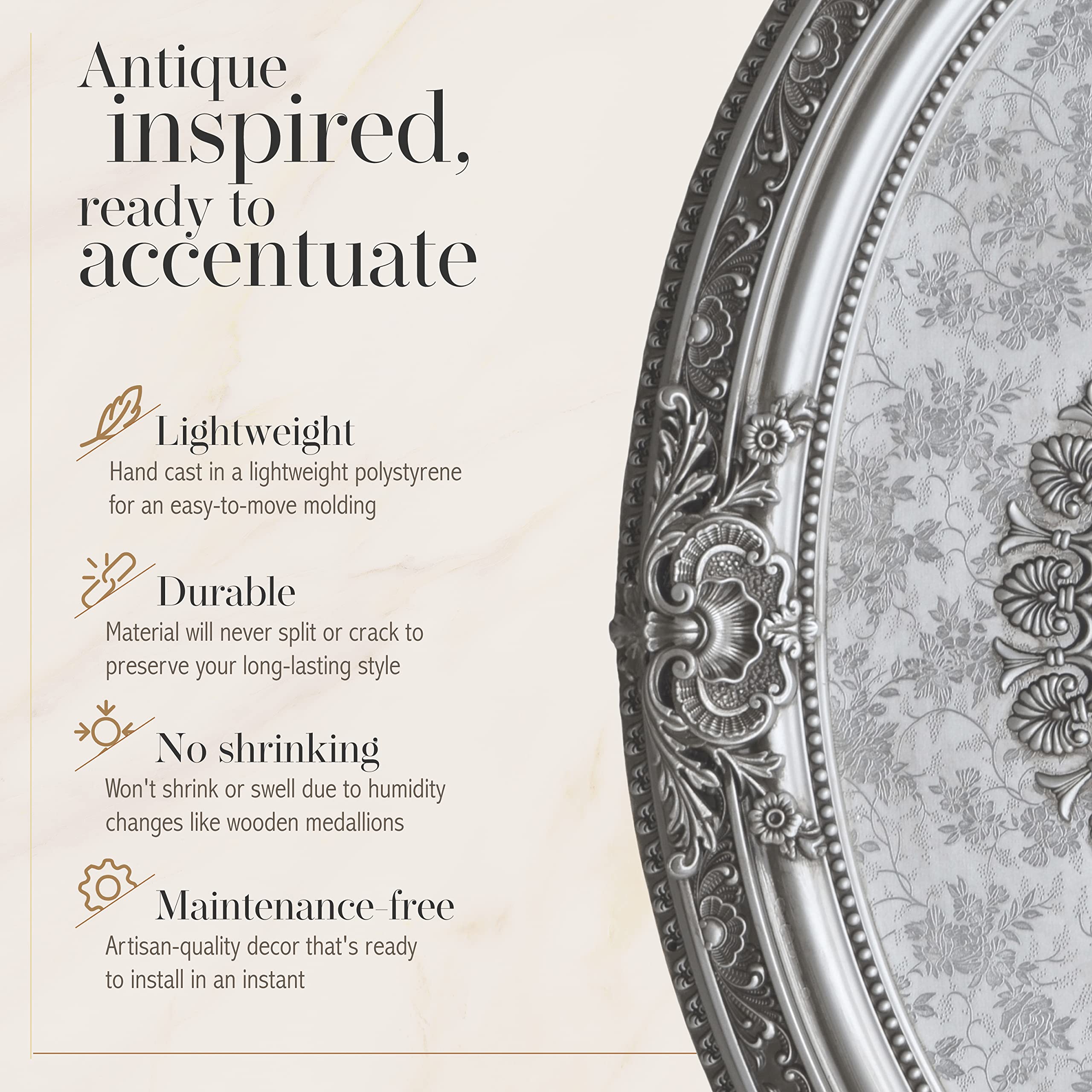 43 Inch Silver Petite Oval Round Chandelier Ceiling Medallion - Elegant Fan Medallion for Dining Room, Bedroom & Living Room Lighting Decor