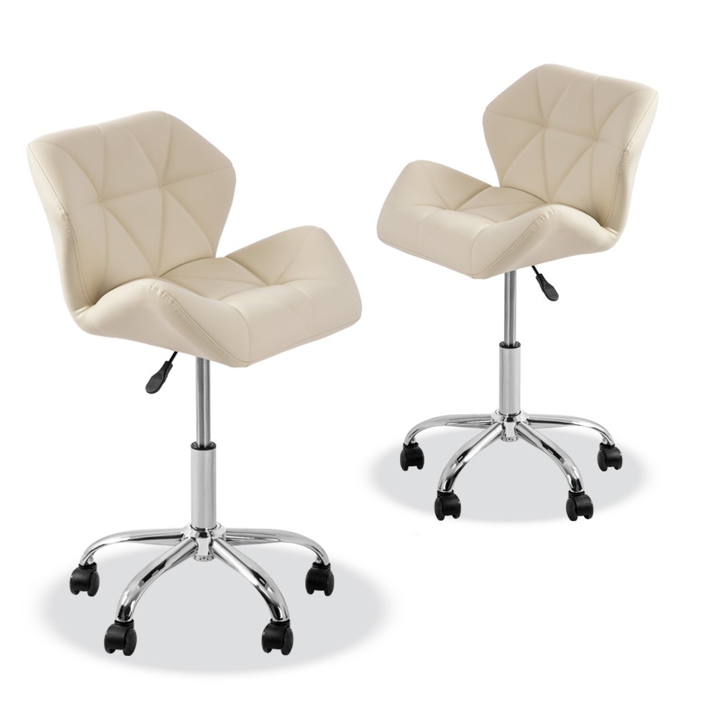 Osaki YK-9308 Adjustable Rolling Stool with Foot Rest - Set of 2 Cream Office Chairs for Salon, Spa, or Home Workspace - Ergonomic Stool for Hairdressers, Massage Therapists & Professionals