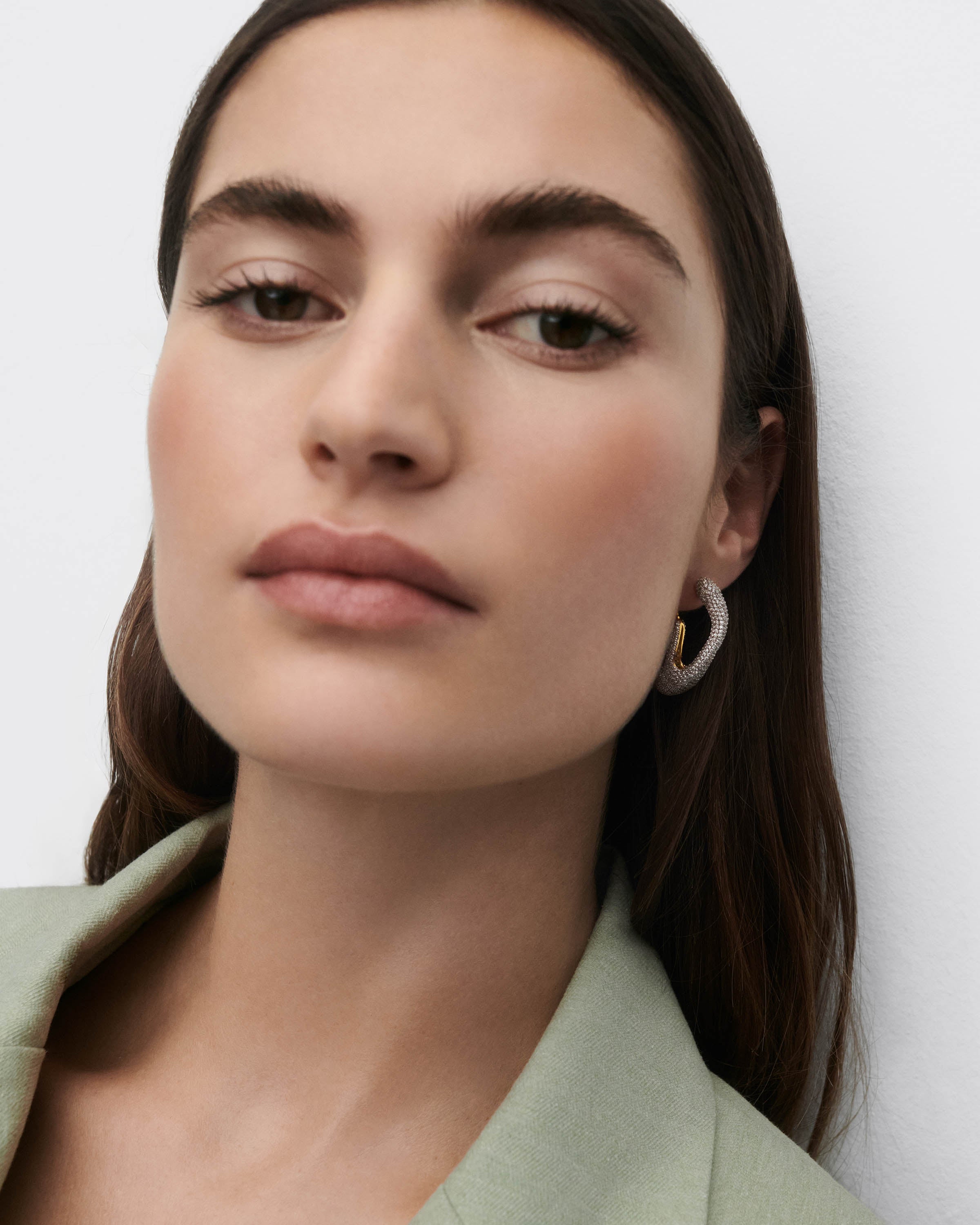 GRID 2 Pavé Sense Hoops - Elegant Diamond Earrings for Women, 14K Gold Plated Cubic Zirconia Studs | Perfect for Parties, Weddings & Everyday Wear