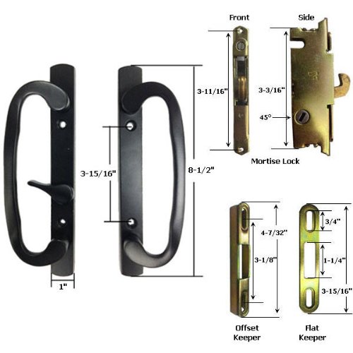STB Sliding Glass Patio Door Handle Kit with Mortise Lock and Keeper - Black Non-Keyed Entry System for Home Security & Easy Access to Backyard, Deck or Balcony