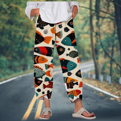 Floral Pants for Women - Bohemian Capri Tulip Pants with Pockets for Casual Outfits