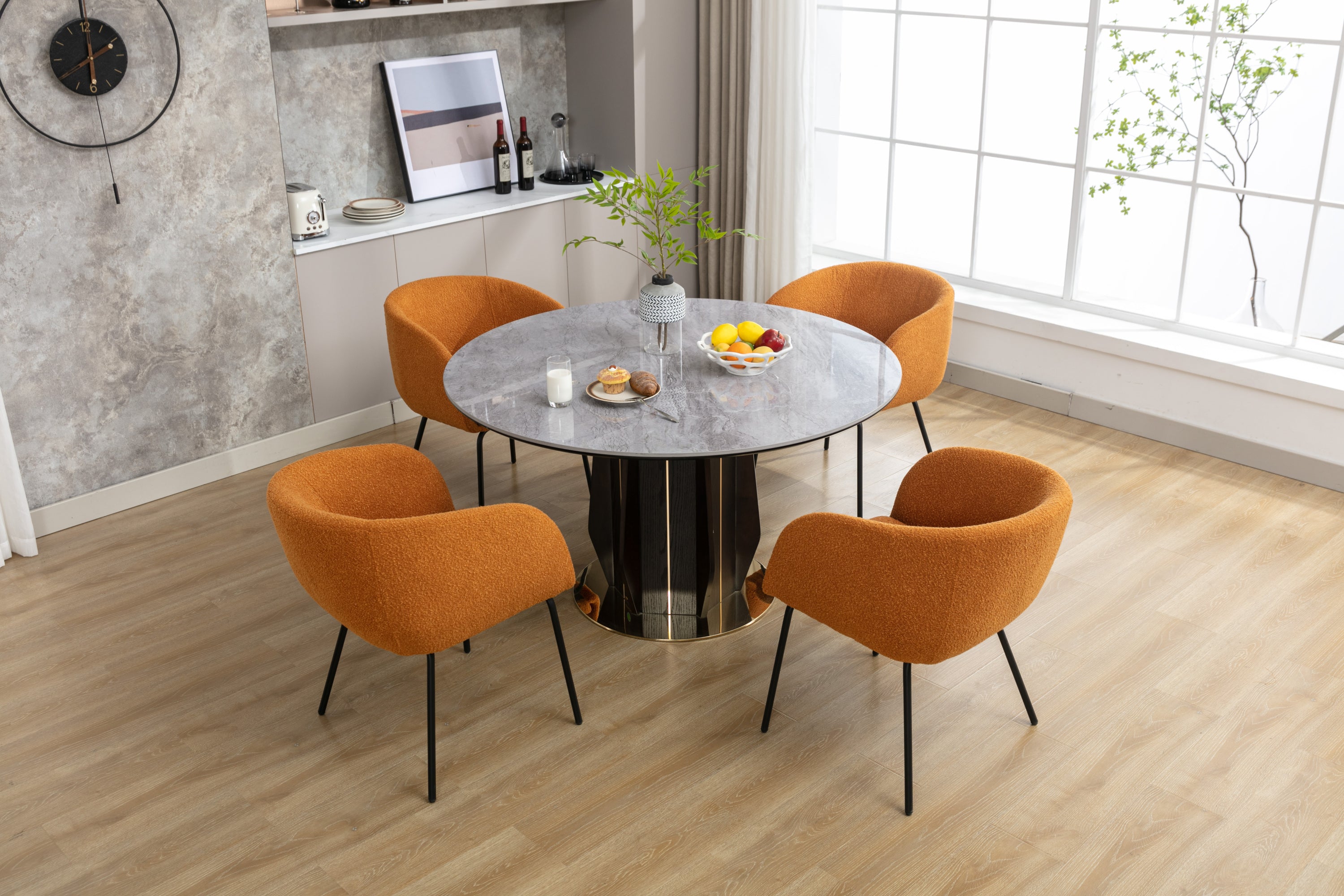 Boucle Fabric Dining Chairs with Black Metal Legs - Set of 2, Modern Ginger Upholstered Side Chairs for Kitchen, Dining Room, and Office