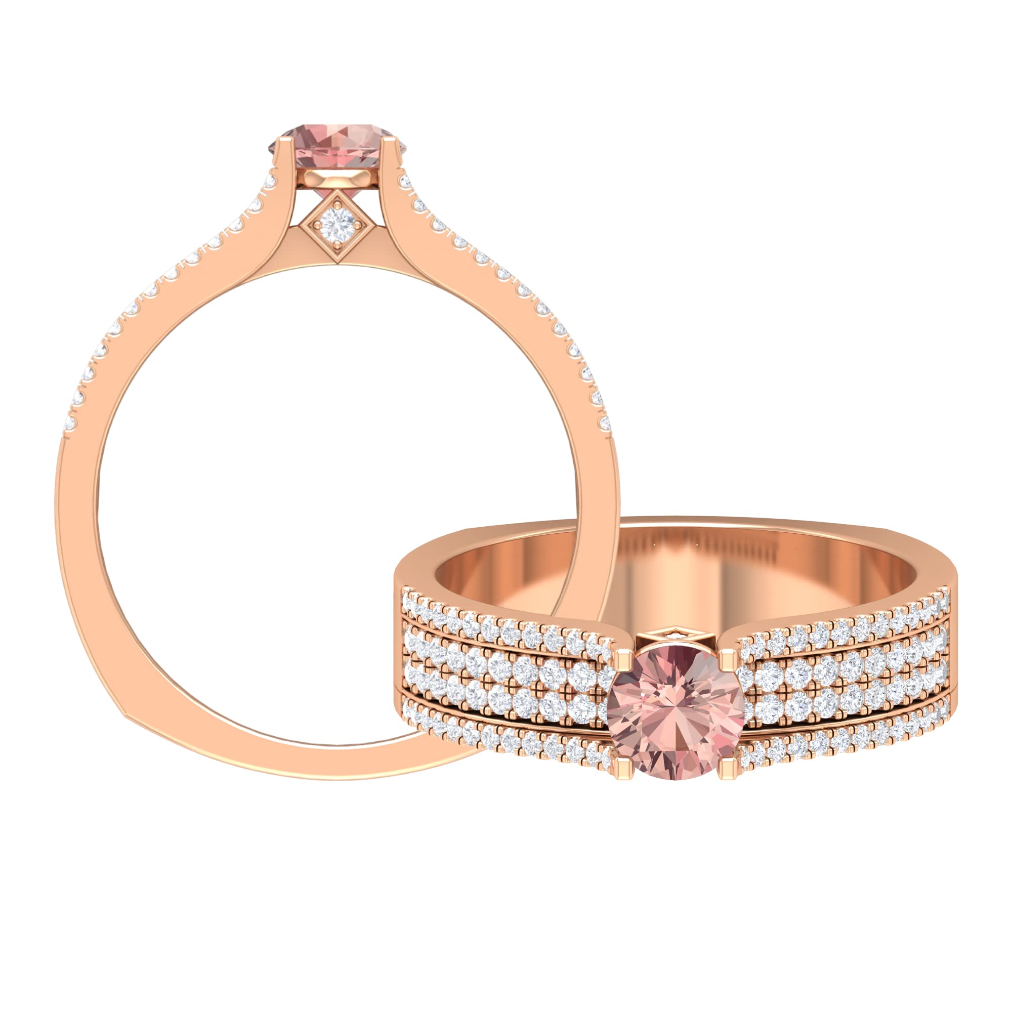 5mm Round Morganite & Diamond Ring - 3/4ct October Birthstone in 14K Solid Gold | Euro Shank Engagement Ring for Women, Anniversary Gift, Wedding Jewelry