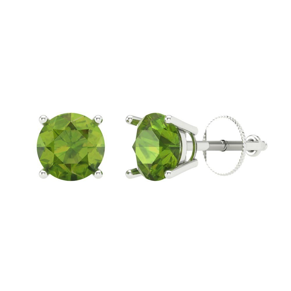 1.50 Carat Round Cut Natural Green Peridot Stud Earrings in 14K White Gold with Screw Back - Perfect for Weddings, Anniversaries & Special Occasions