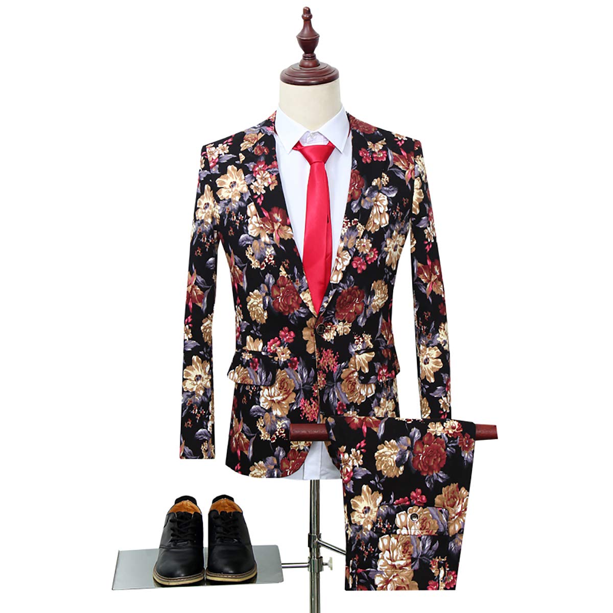 Cloudstyle Men's 2-Piece Slim Fit Tweed Suit with Notched Lapel & Floral Pattern - Formal & Business Attire for Weddings, Office & Special Occasions