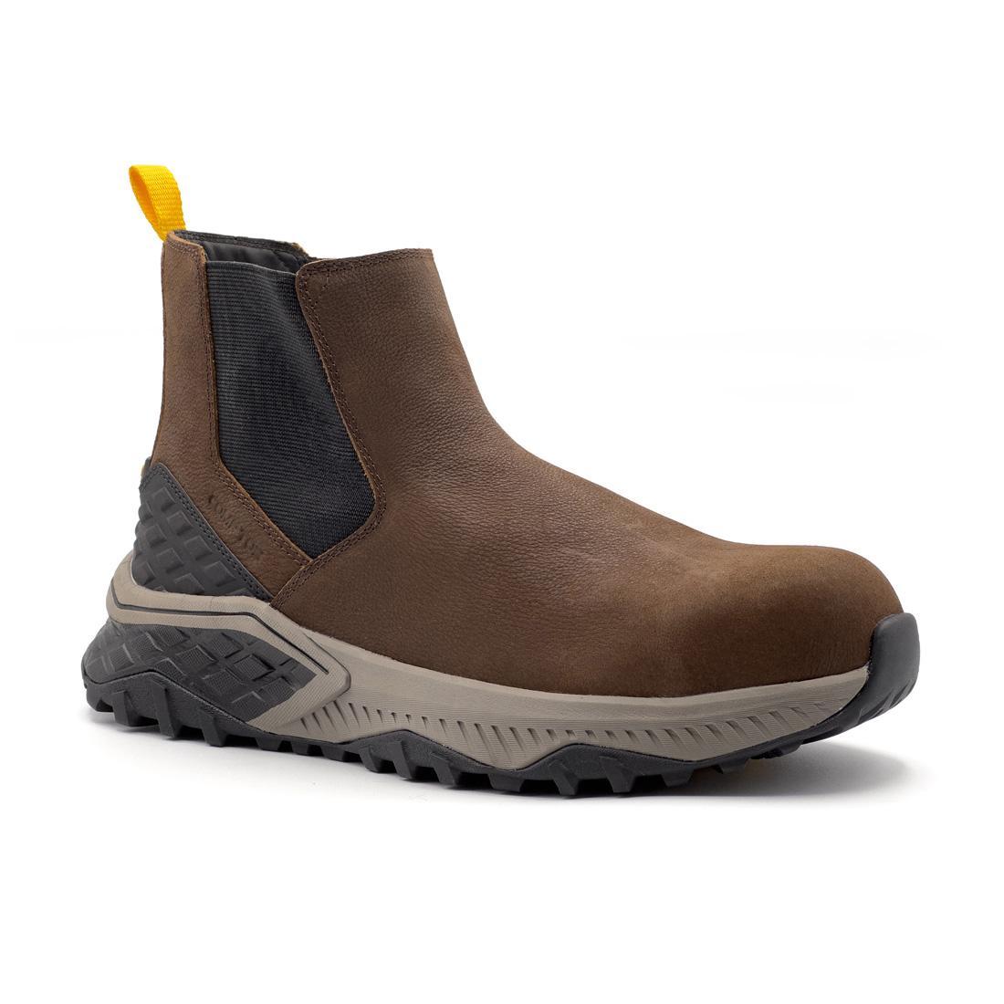 Summit Trail Composite Toe Chelsea Work Boots for Men - Brown Leather Safety Shoes for Construction & Outdoor Work | Slip Resistant & Comfortable