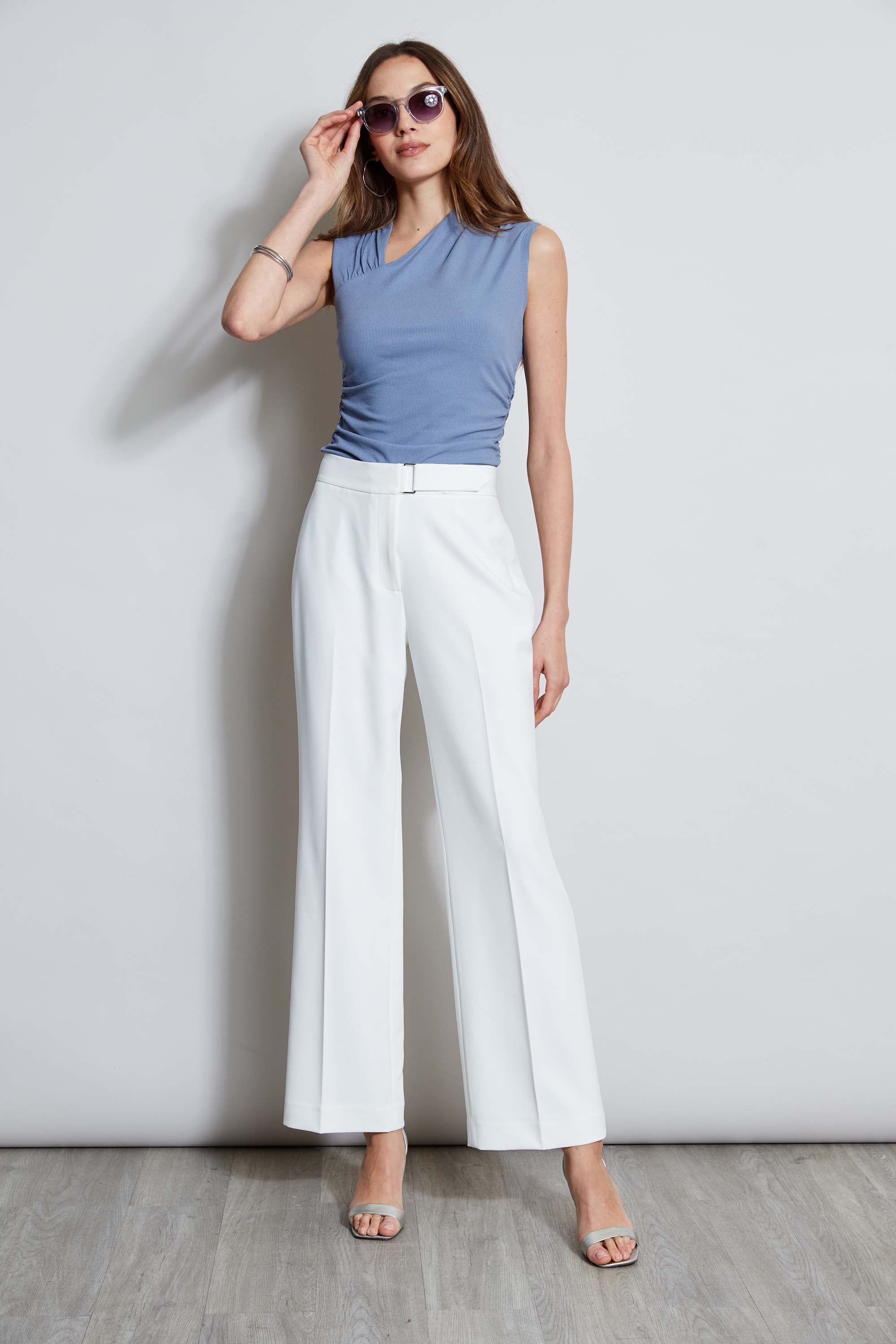 Women's High Waist Wide Leg Pants with Self Tie Belt - Comfortable & Stylish for Office, Casual Wear & Travel