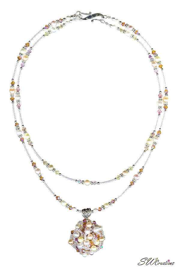Elegant Peaches and Pearls Beaded Art Necklace for Women - Handmade Bohemian Jewelry Gift for Birthday, Wedding & Special Occasions
