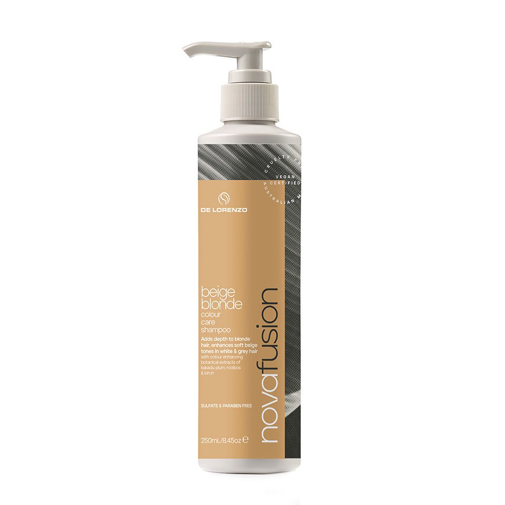 De Lorenzo Novafusion Colour Care Shampoo for Beige Blonde Hair - 250ml Sulfate-Free Formula to Protect & Enhance Blonde Tones - Perfect for Color-Treated & Highlighted Hair at Home or Salon