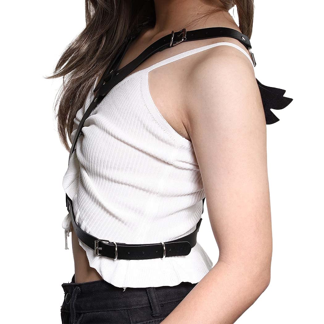 Urieo Punk Leather Waist Chain & Chest Harness Set - Black Gothic Body Jewelry for Women, Girls - Perfect for Nightclub, Rave, Dance Parties & Festival Outfits