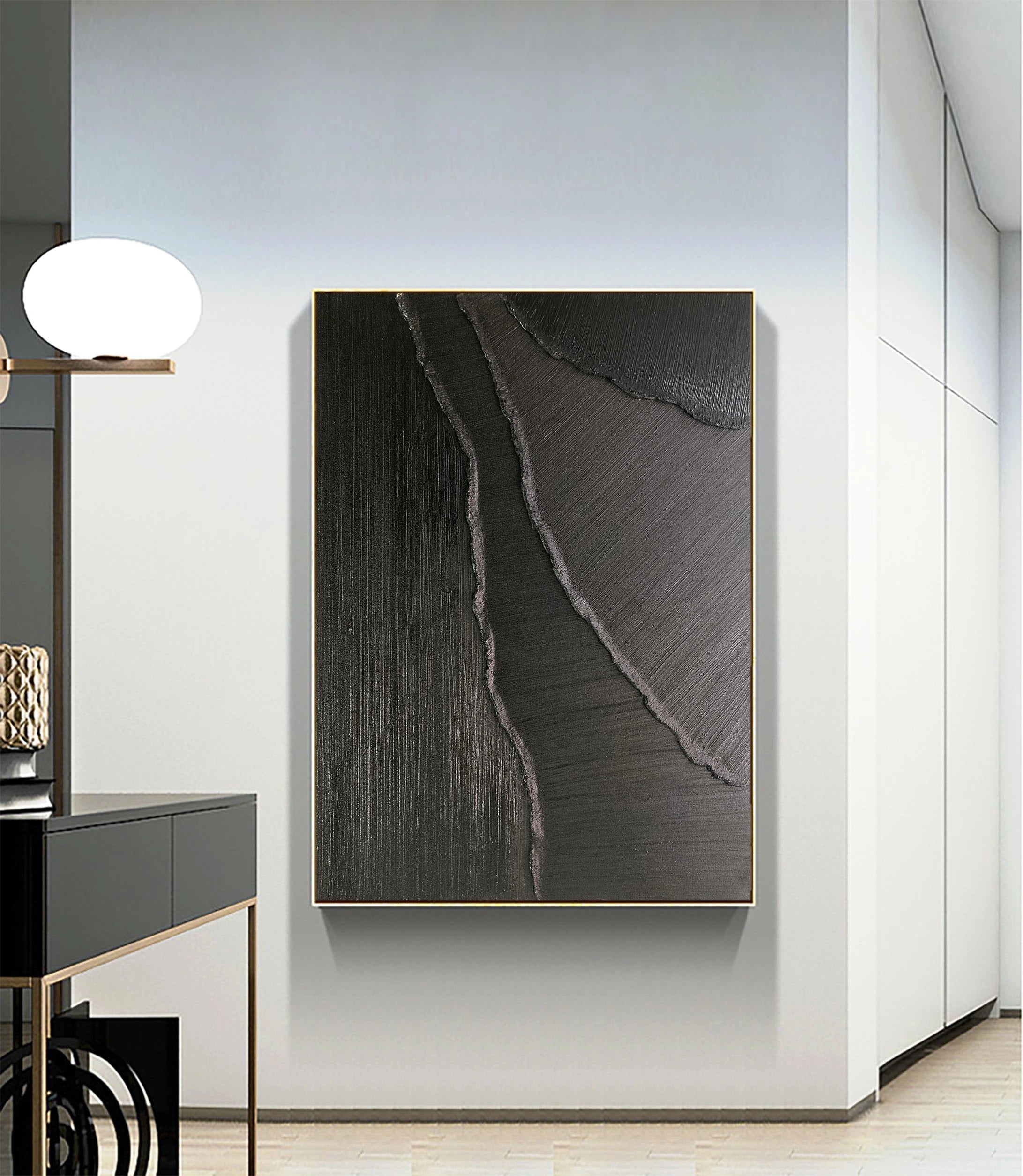 Black Minimalist Textured Painting Canvas #MZ005 - Abstract Wall Art for Modern Home & Office Decor
