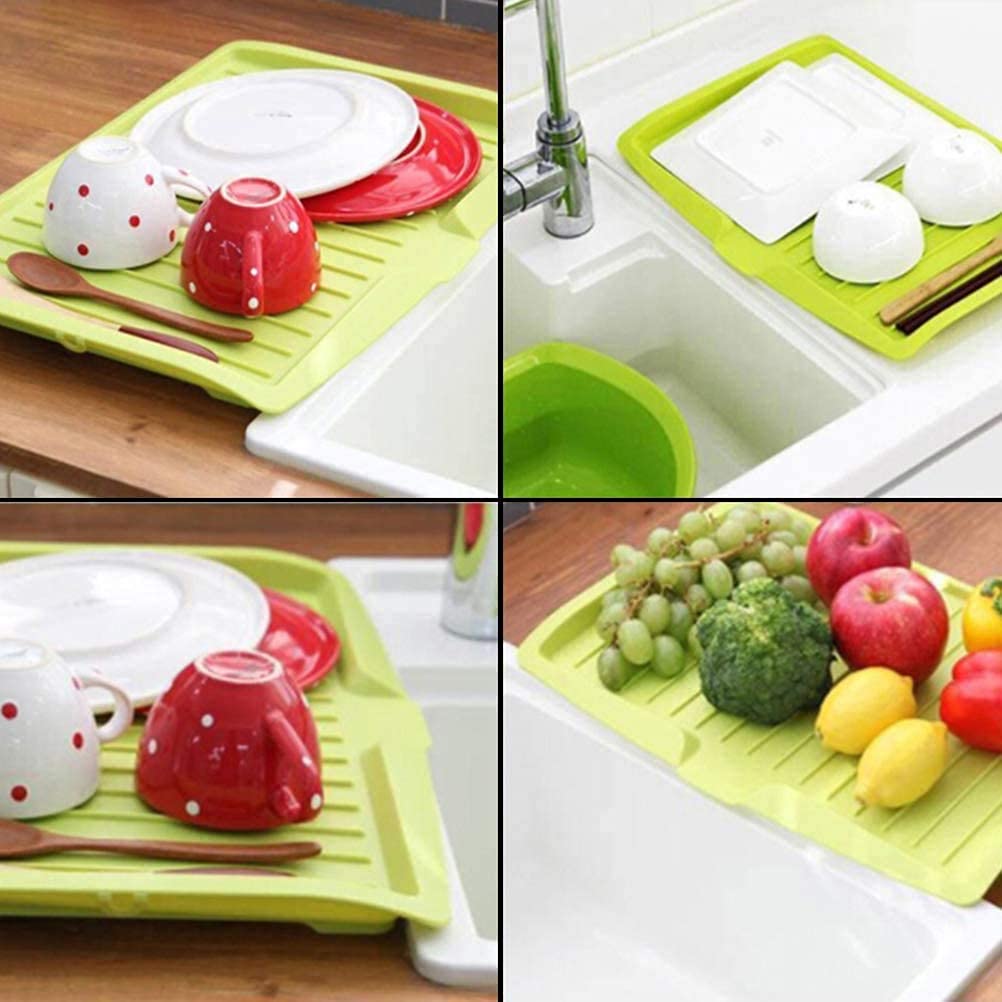 DLEST Plastic Sink Dish Drainer Tray - Sloped Drain Board with Side Drip Grooves, Multicolor Kitchen Sink Rack for Drying Dishes, Cups & Utensils - Perfect for Countertop Organization & Small Space Kitchens