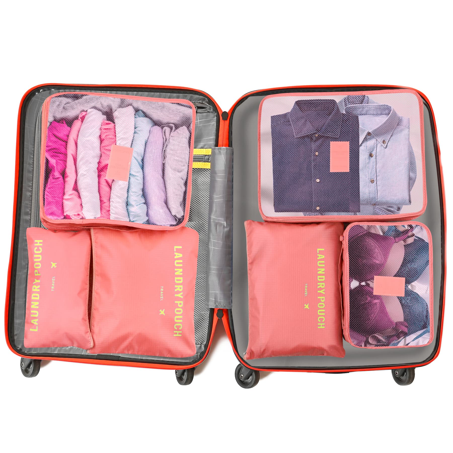 Coolzon 6-Piece Watermelon Red Packing Cube Set - Travel Organizer Cubes for Luggage & Suitcases - Perfect for Vacations, Business Trips & Weekend Getaways