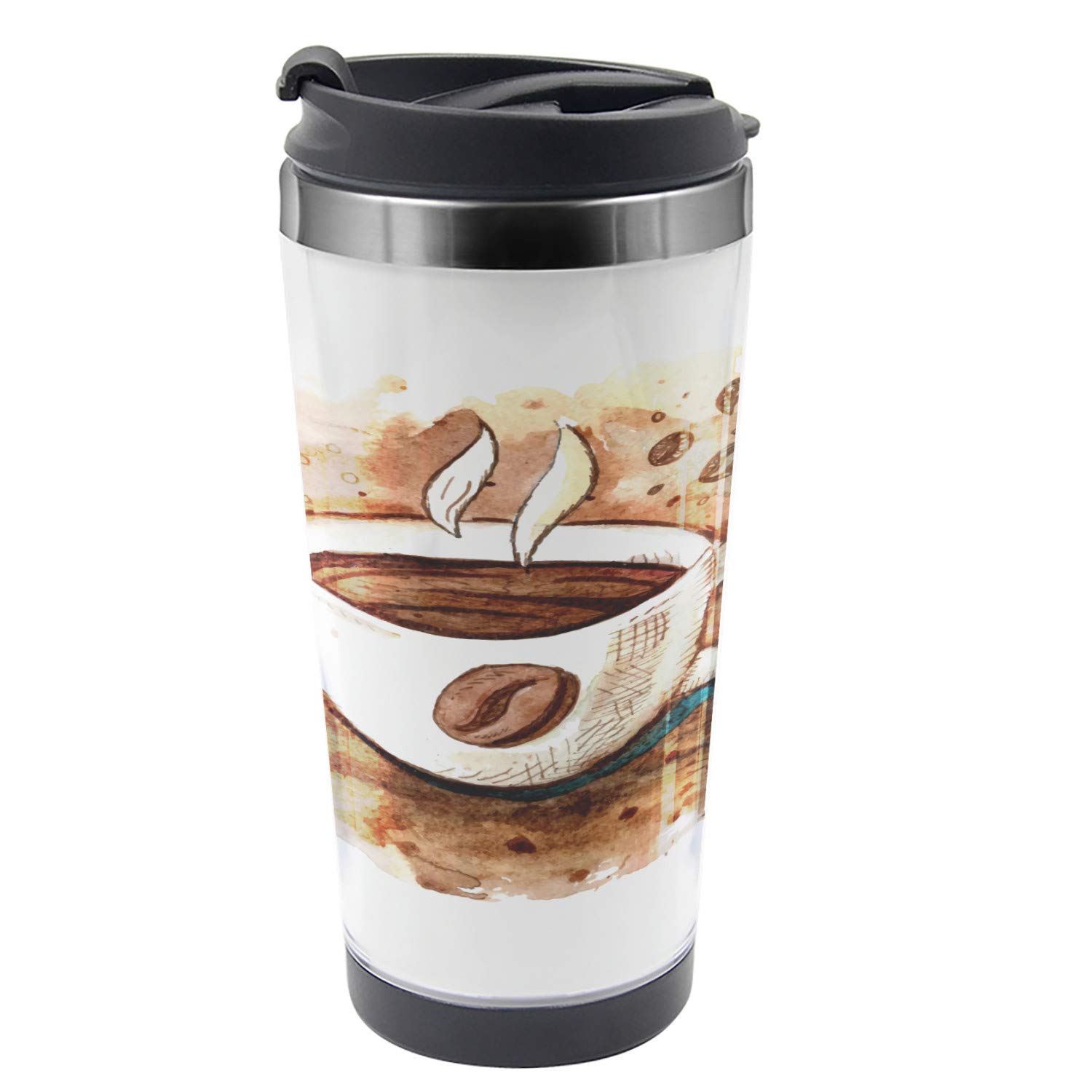 Ambesonne 16 oz Stainless Steel Travel Mug - Insulated Thermal Coffee Cup for Hot & Cold Drinks - Perfect for Espresso, Tea, or On-the-Go Beverages - Pale Caramel White Design - Ideal for Commuting, Office, Travel & Outdoor Activities