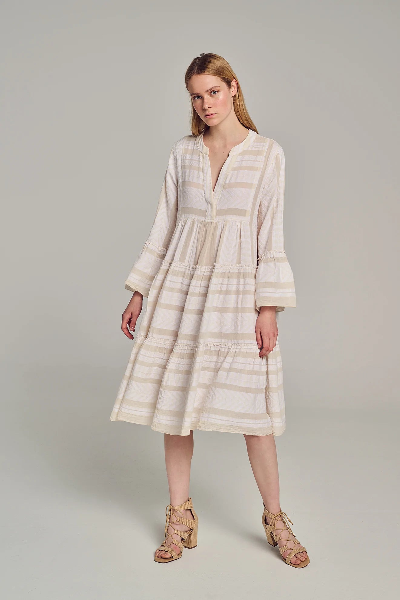 Ella Midi Dress in Ecru - Elegant Flowy Summer Dress for Women | Perfect for Weddings, Parties & Casual Outings