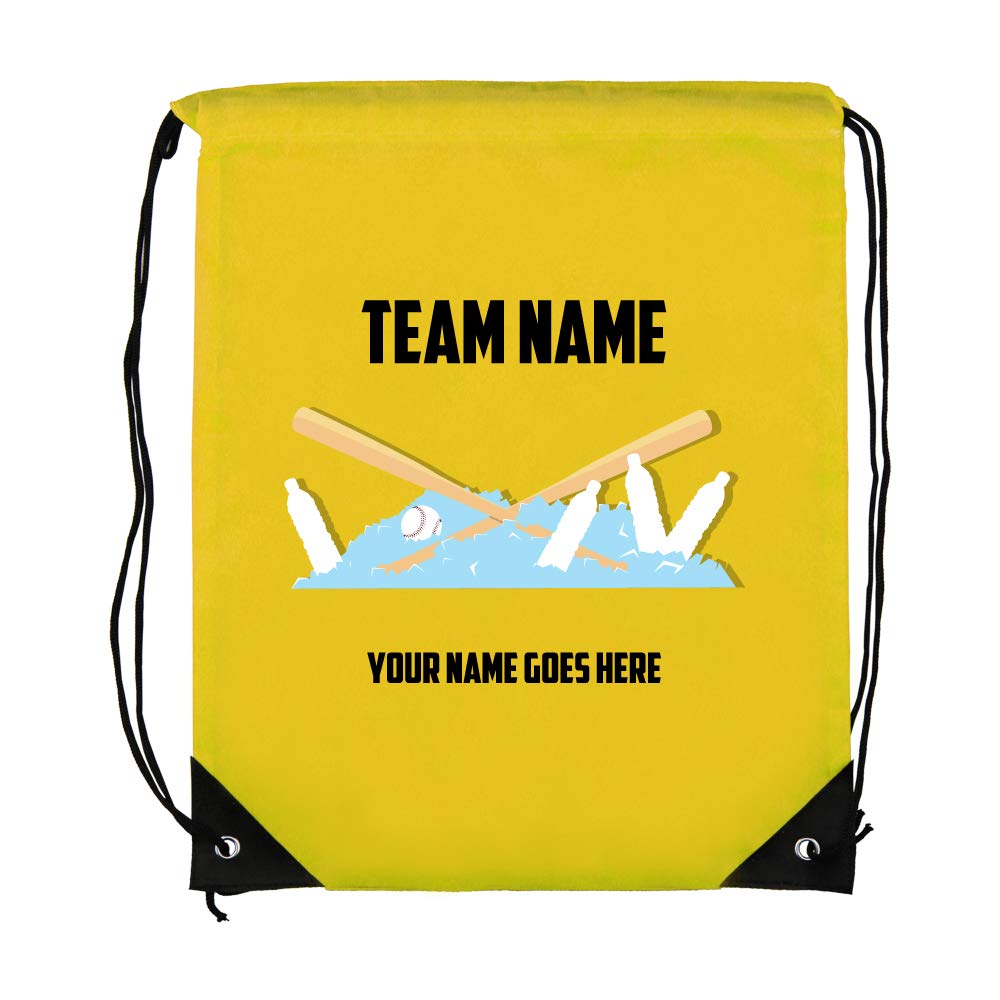 Custom Baseball Drawstring Bags with Personalized Text - Bulk Pack of 1 - Sport Backpack for School, Gym & Events - Promotional Gift & Giveaway - Yellow Backpack for Sports Teams, School Activities & Corporate Promotions