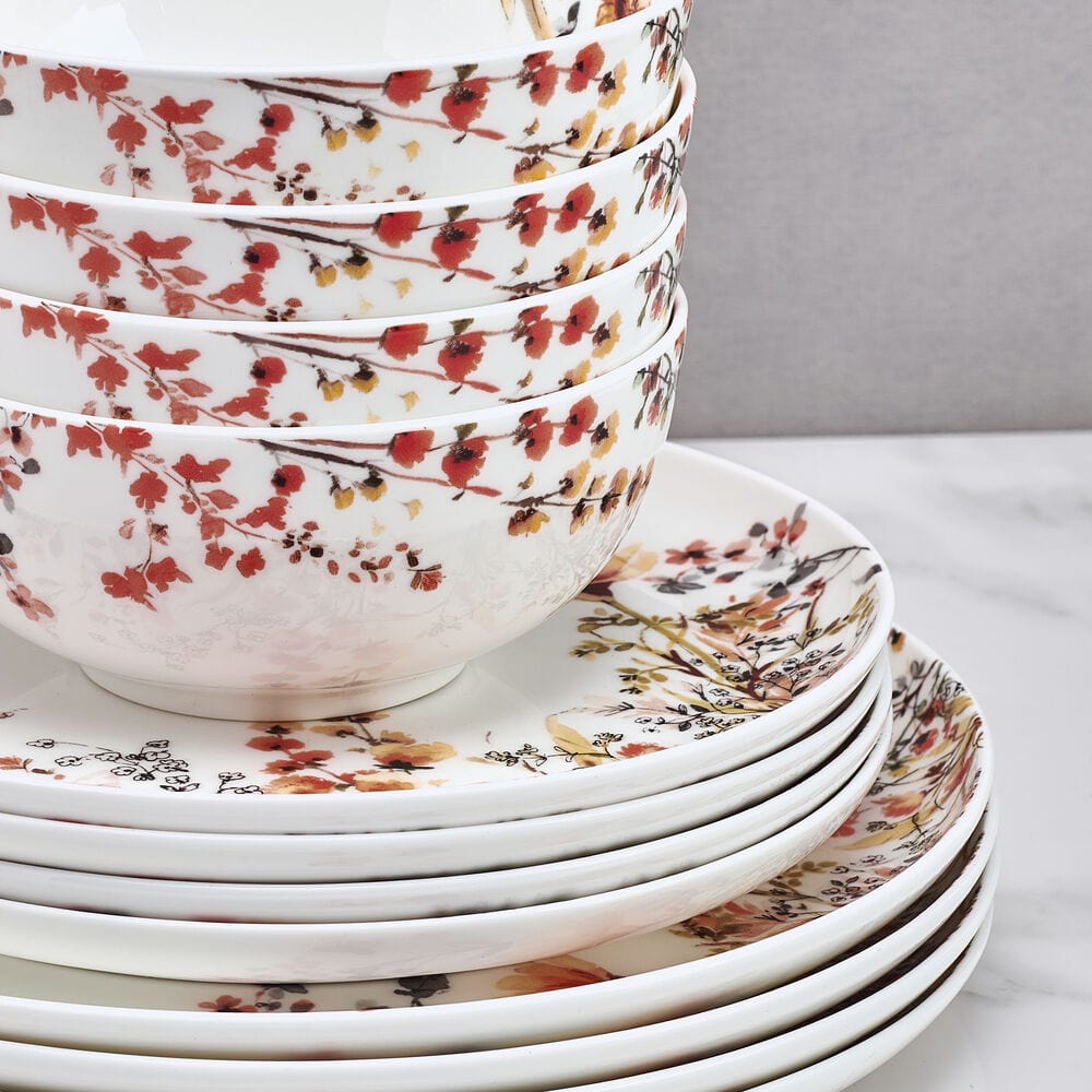 Wildflower Bliss 12-Piece Dinnerware Set - Porcelain Plates, Bowls & Mugs for 4 - Elegant Floral Design for Everyday Dining, Dinner Parties & Home Decor