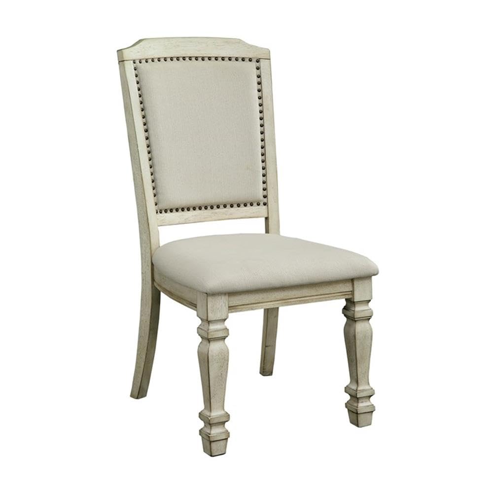 BOWERY HILL Transitional Fabric Padded Dining Side Chairs - Set of 2 Antique White Upholstered Chairs for Kitchen, Dining Room or Office - Comfortable & Stylish Seating Solution