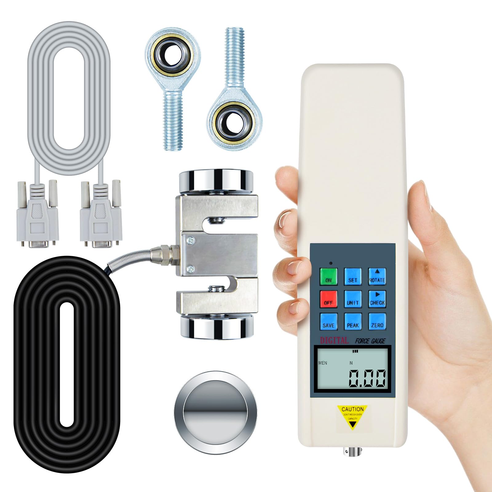 Digital Force Gauge Push Pull Meter 1000N/220LB/100KG with External Sensor & USB Output - Industrial Quality Control, Electronics Testing, Automotive Parts, Textile Tension Measurement - Perfect for Lab Testing, Manufacturing QC, and Material Strength Analysis