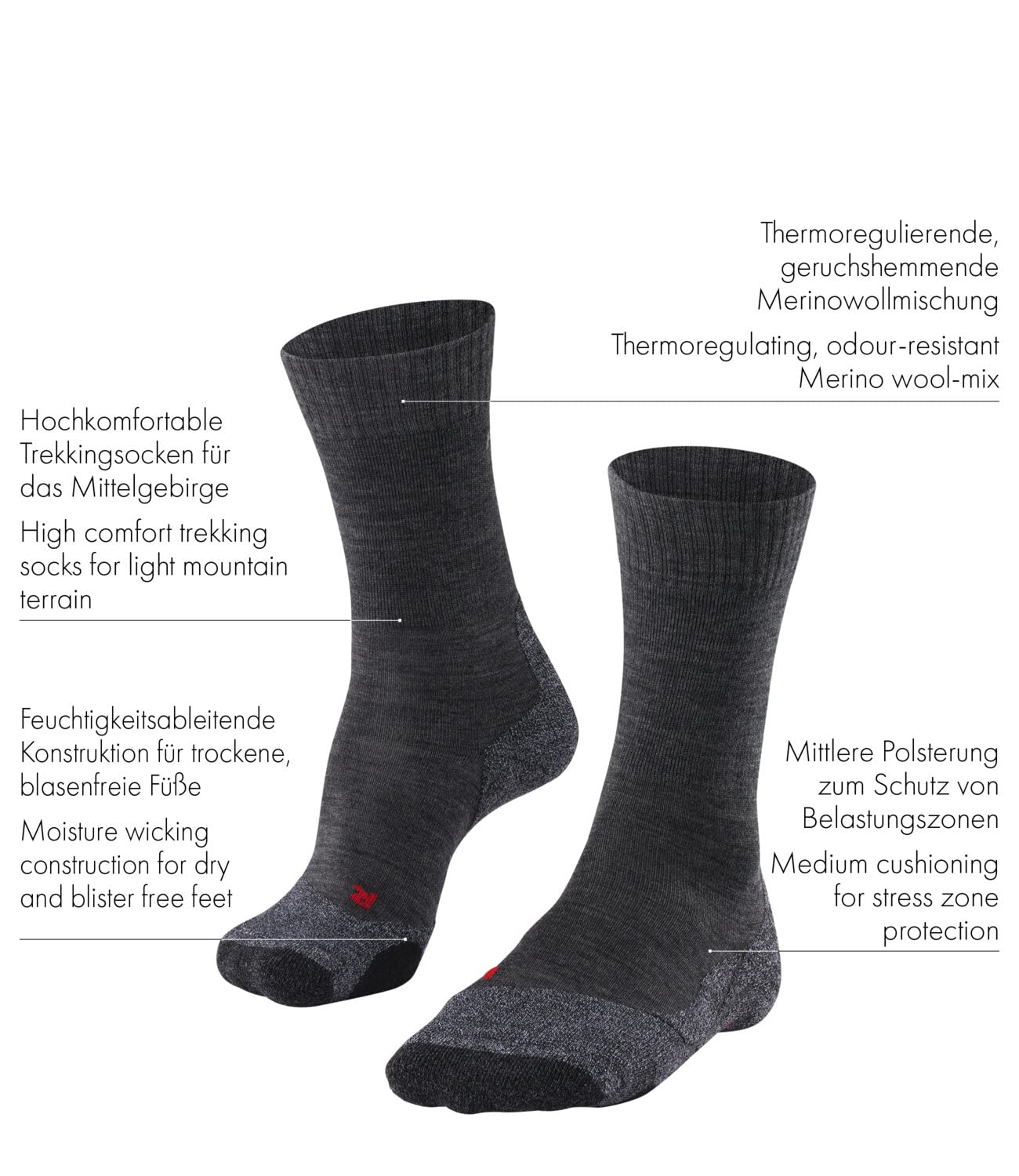 Falke Men's Trekking 2 Hiking Socks - Yves Blue - Large Size - Durable & Comfortable for Outdoor Adventures, Camping & Backpacking