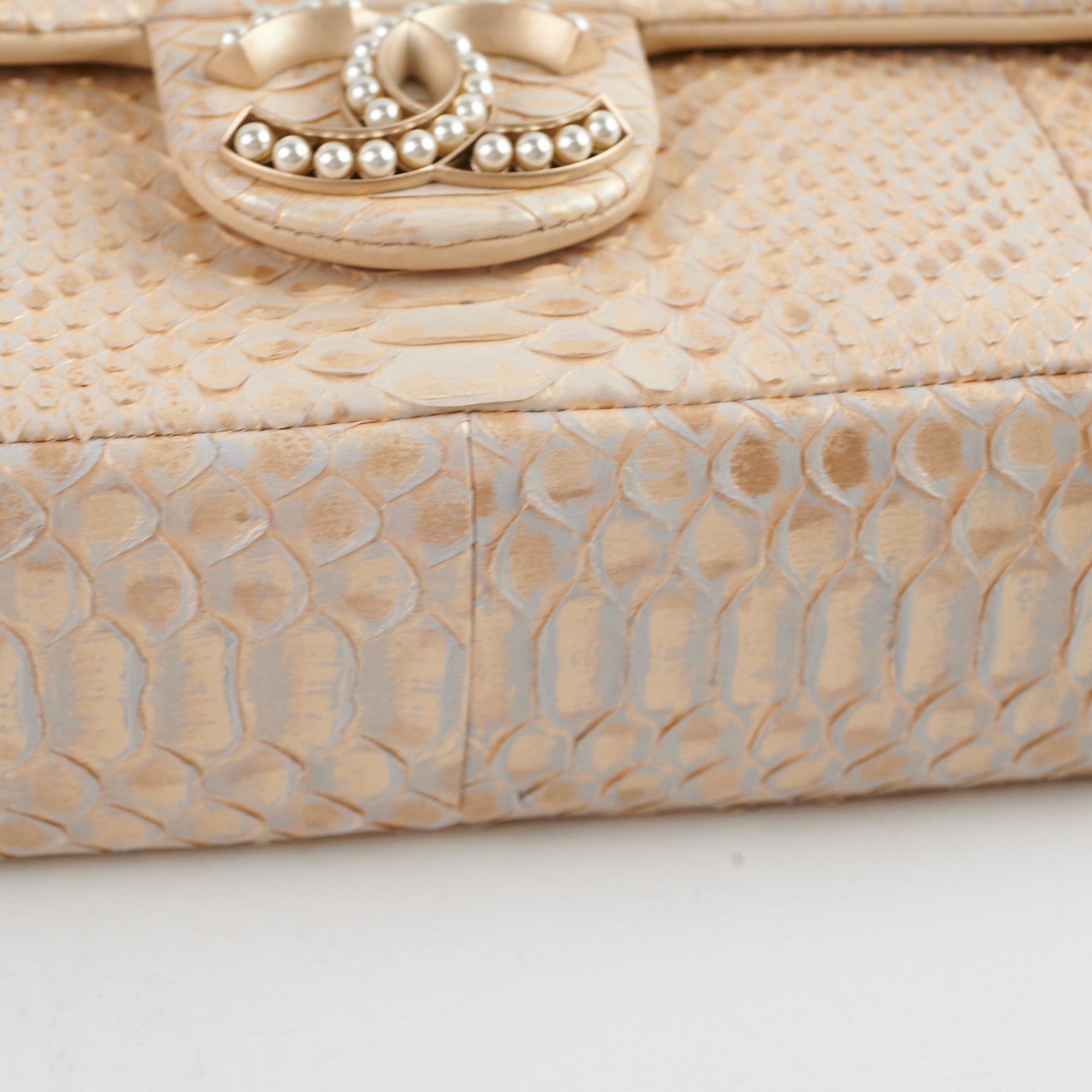 Chanel Python Flap Bag Light Gold - Luxury Designer Handbag for Women | Perfect for Evening Parties, Weddings & Special Occasions