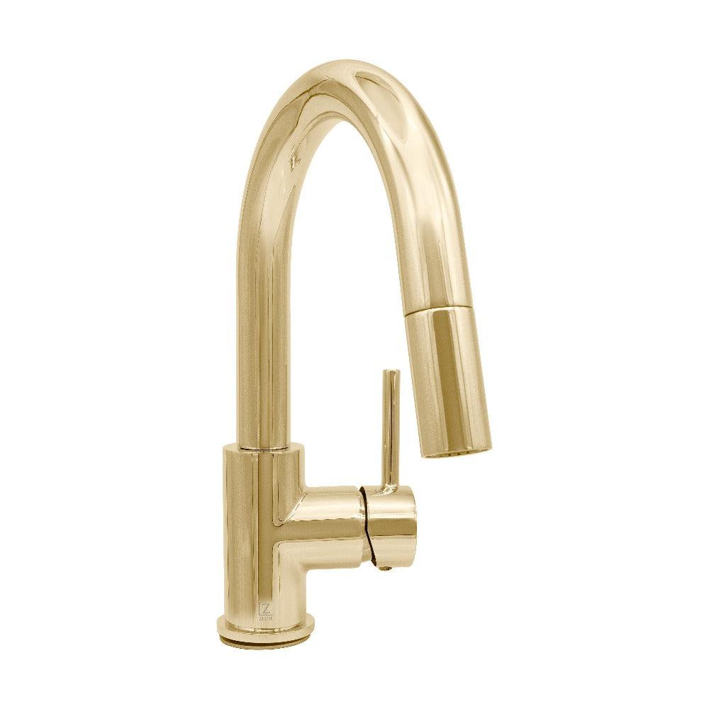 ZLINE Dante Pull Down Single Handle Kitchen Faucet in Polished Gold - Modern Touchless Design for Easy Cooking & Cleaning (DNT KF PG) | Perfect for Farmhouse, RV & Small Kitchen Sinks