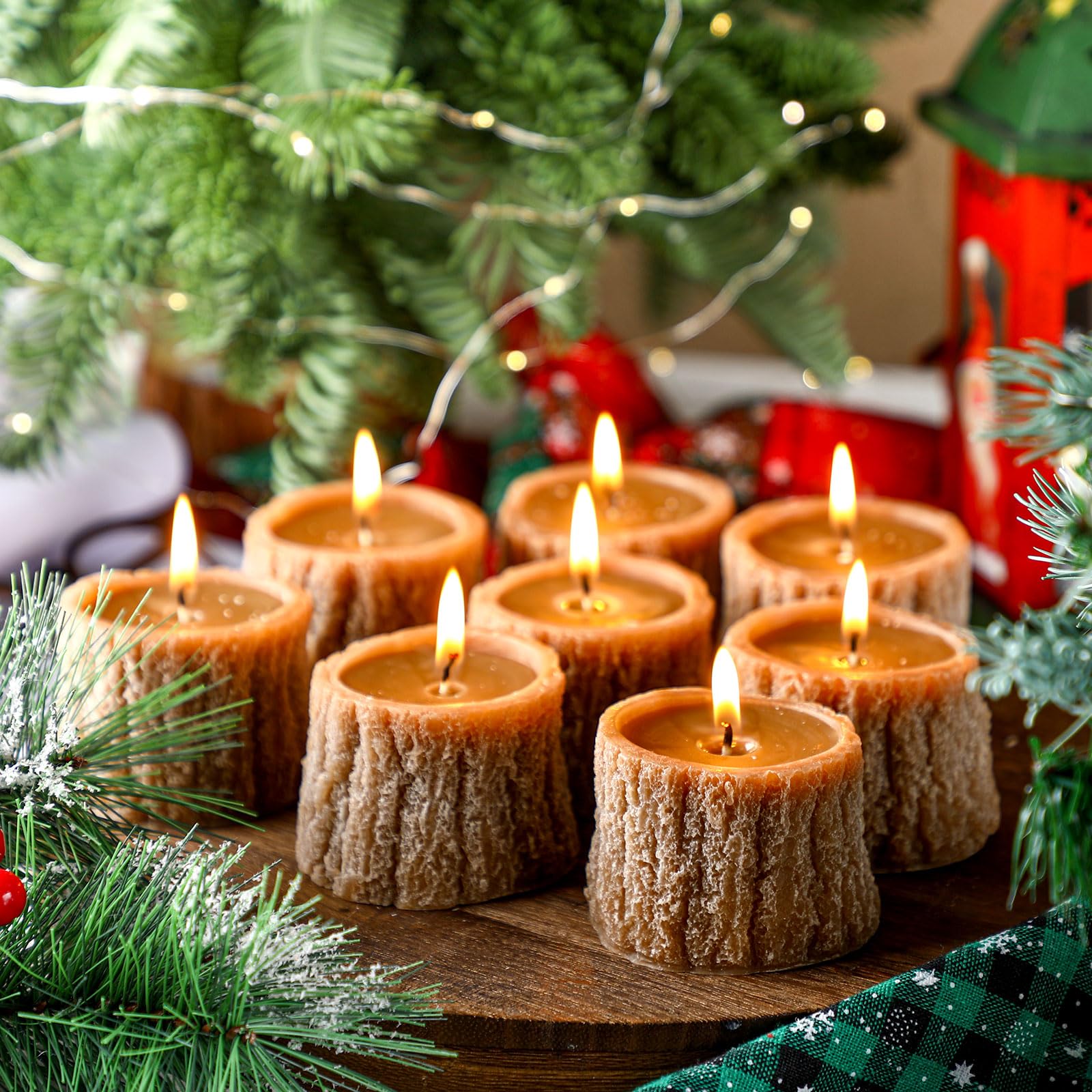 8 Pcs Christmas Scented Soy Candles Set - Handmade Tree Stump Tealight Candles 2.53 Inch, Rustic Bark Design for Holiday Home Decor | Perfect for Winter Mantel, Christmas Table Centerpiece & Cozy Gift Giving