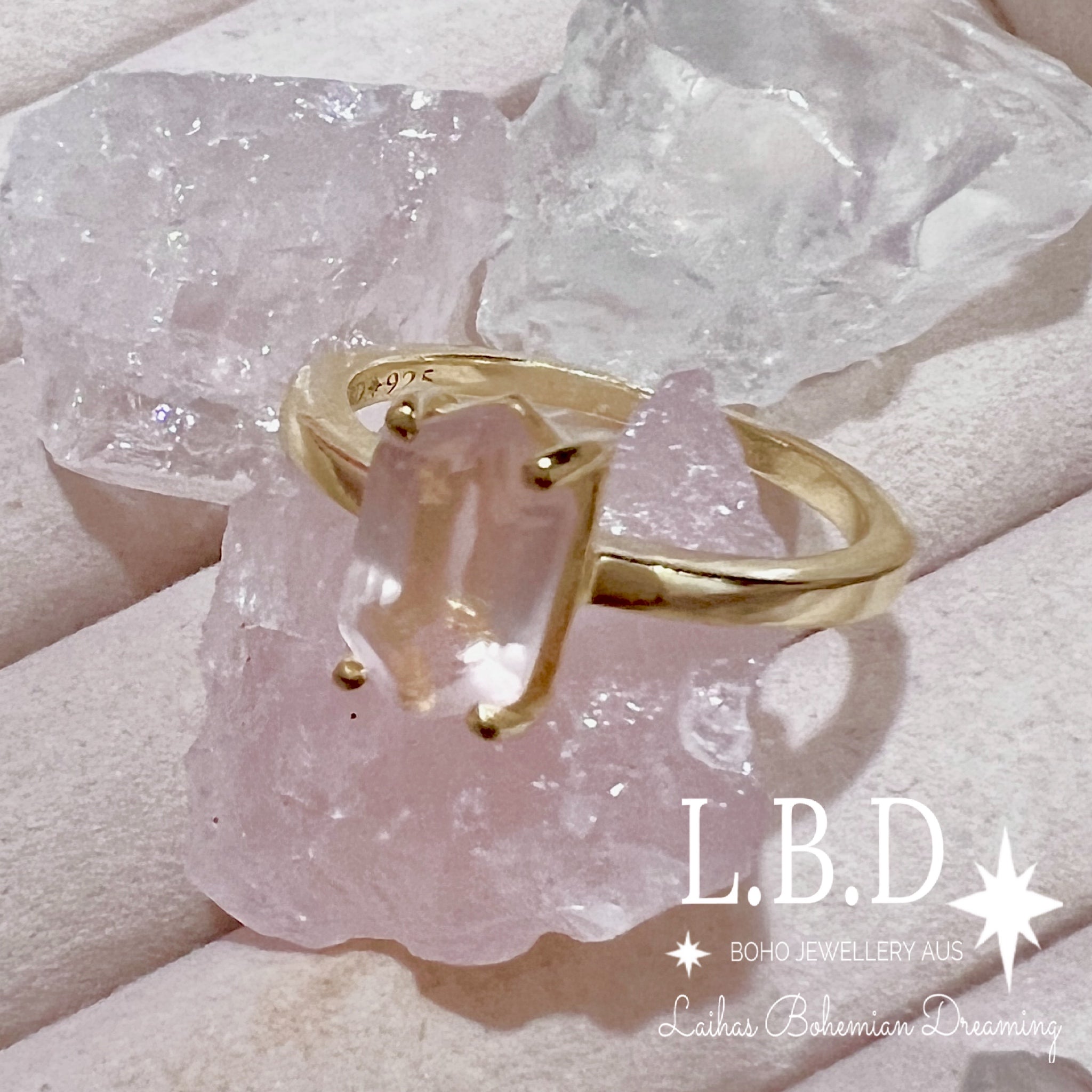 Rose Gold Mini Hexagon Crystal Rose Quartz Ring for Women - Elegant Healing Jewelry for Love, Meditation & Spiritual Gifts