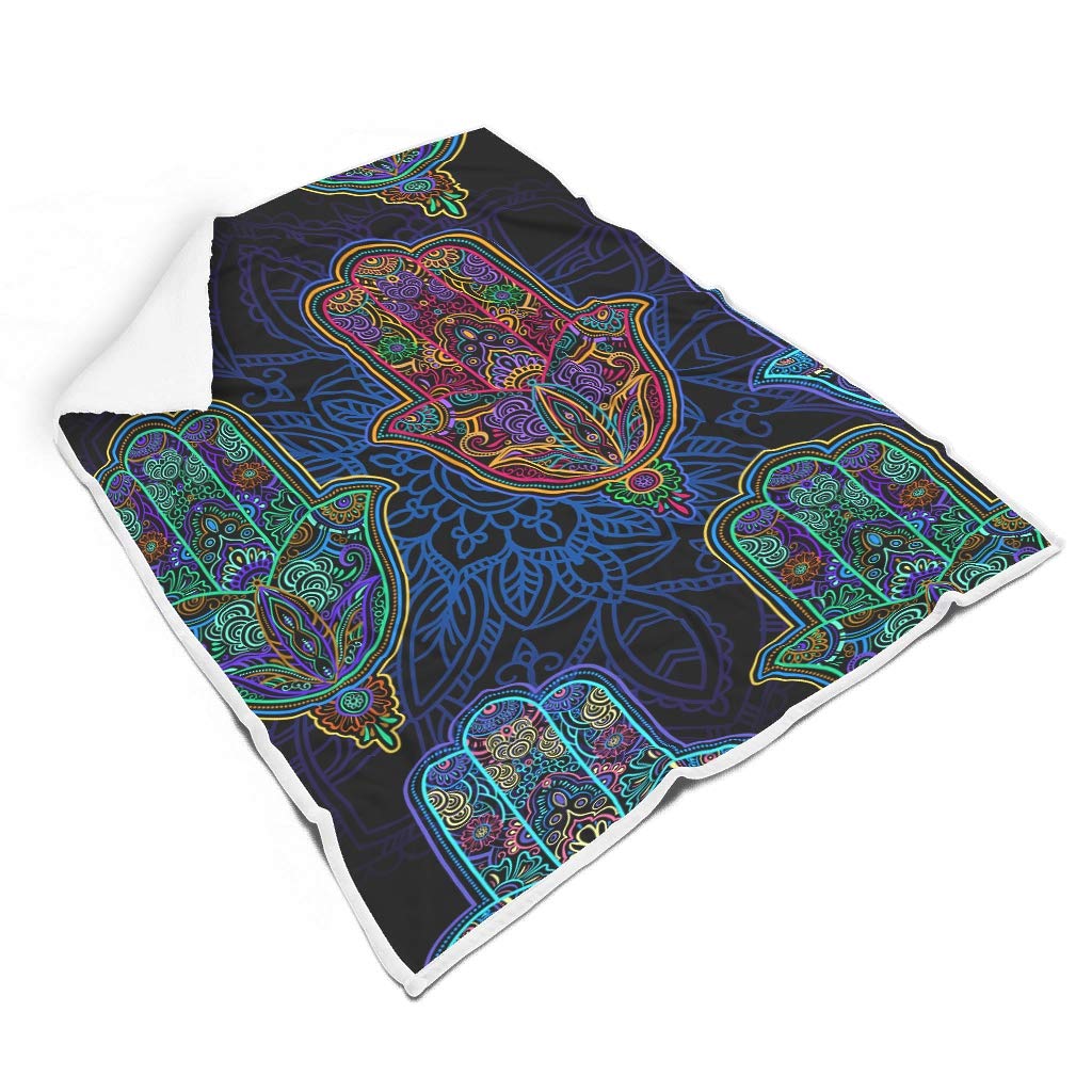 Hamsa Hand Lotus Blanket - Super Soft & Warm Sherpa Fleece Throw Blanket for Couch, Sofa & Bed - Cozy Plush Fuzzy Blanket for Home, Office & Travel Use
