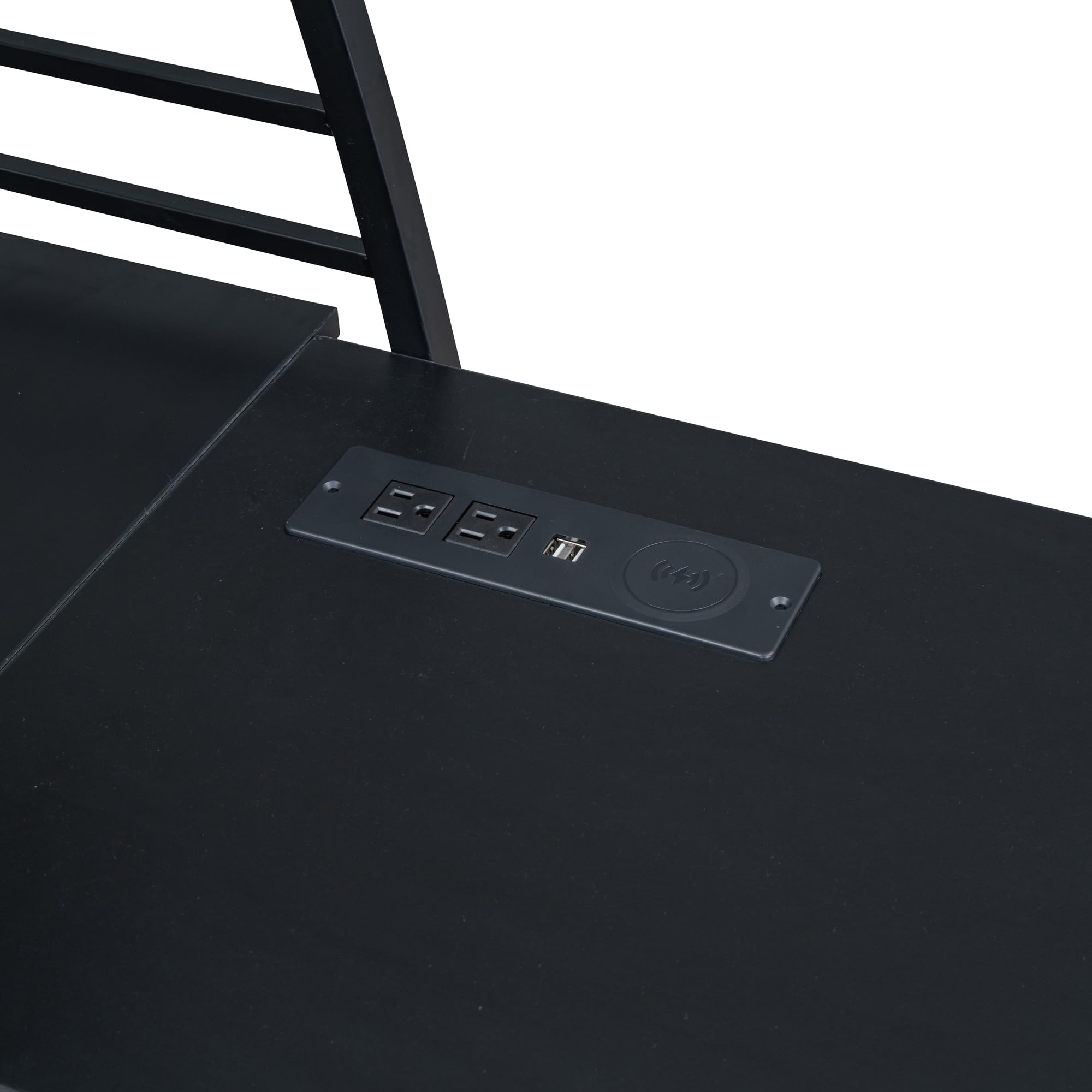 Harper & Bright Designs Twin Size Loft Bed with 4-Tier Shelves & L-Shaped Study Desk - Sturdy Metal Frame with Built-in USB Ports, Power Outlets & Wireless Charging - Space-Saving Black Loft Bed for Kids & Teens - Perfect for Small Bedrooms, Dorms & Studio Apartments
